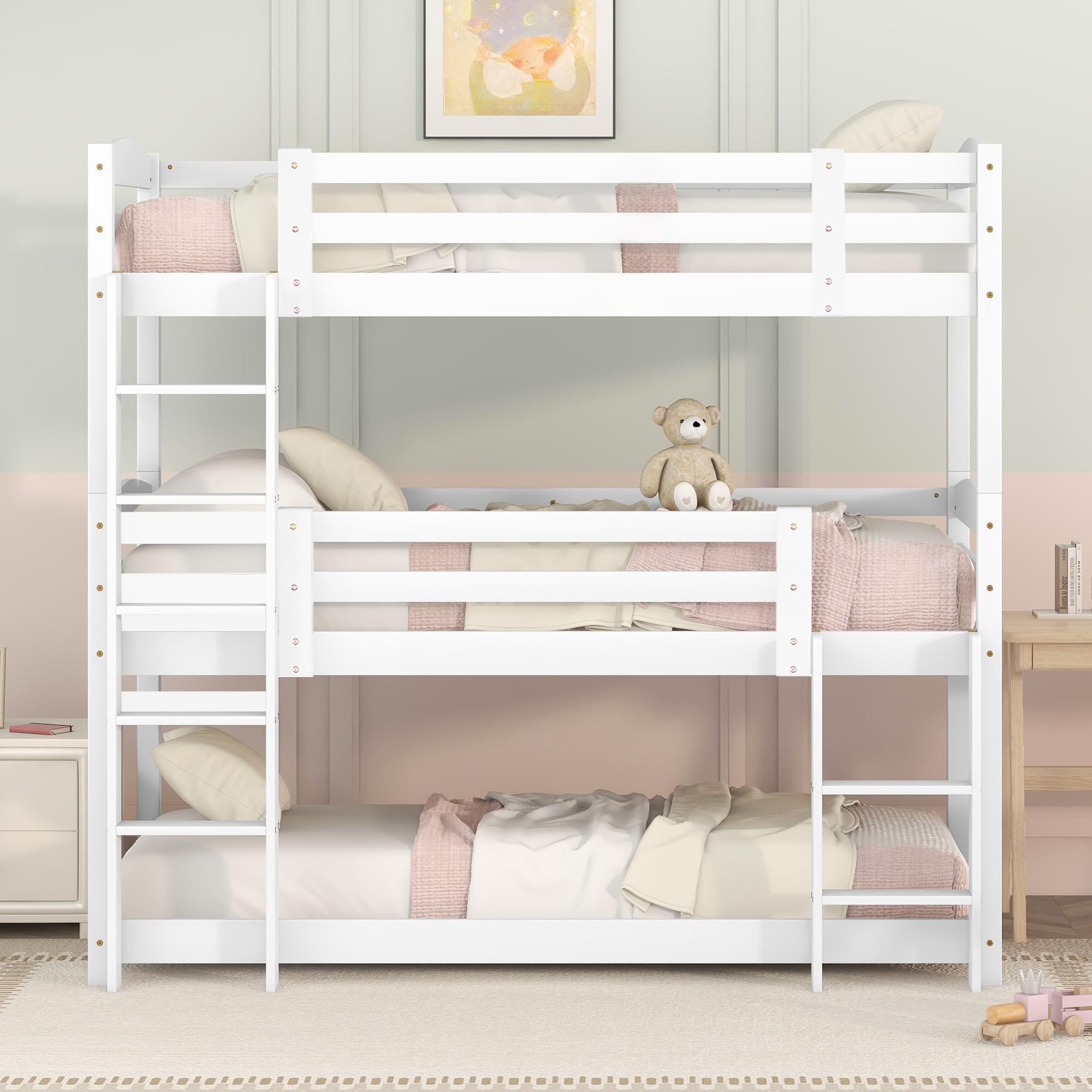 Dolamaní Letto a Castello Triplo 90x200 Bianco in Pino