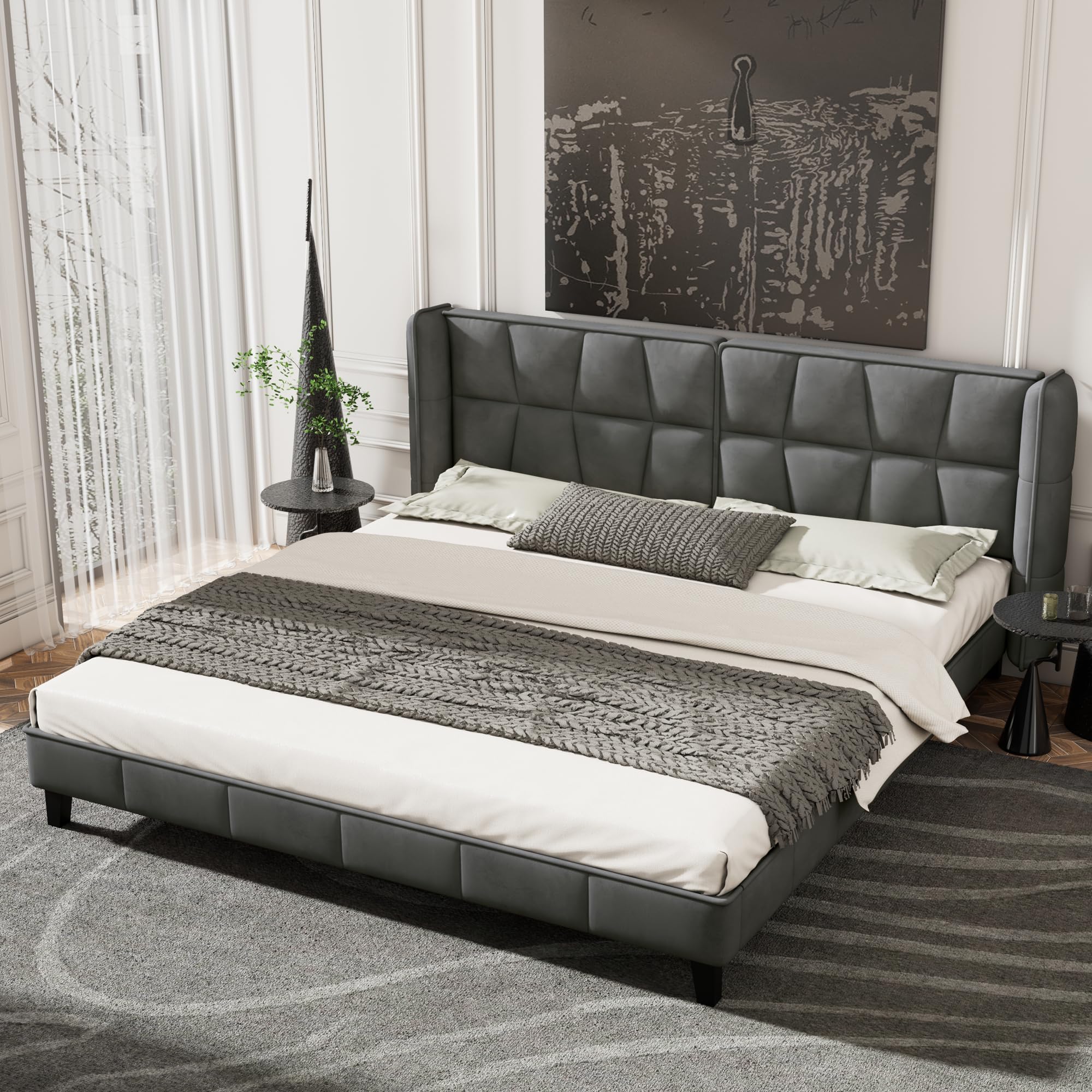 Dolamaní Letto imbottito 180x200 grigio velluto testiera