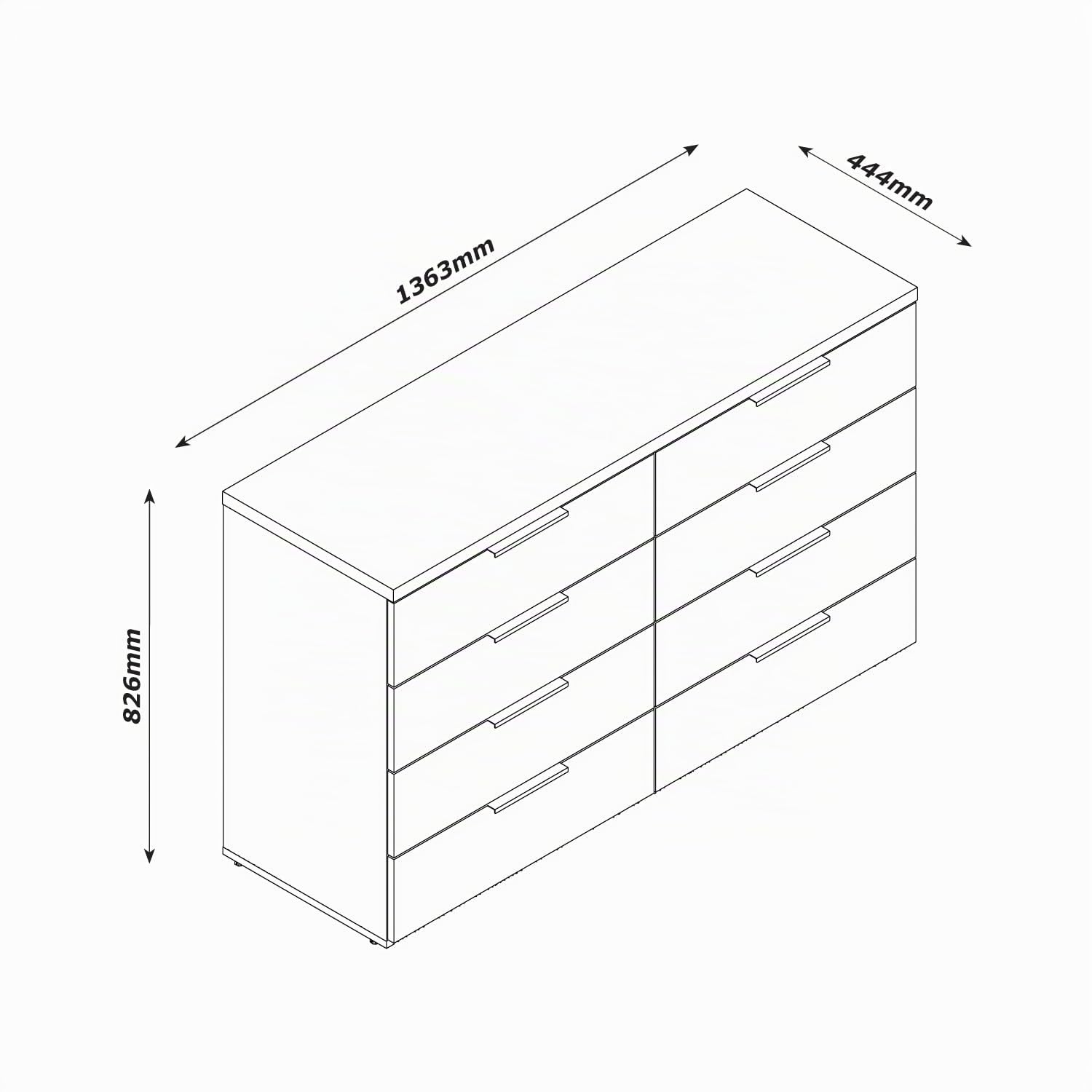 Composad Mundi cassettiera 8 cassetti 136 cm rovere bianco