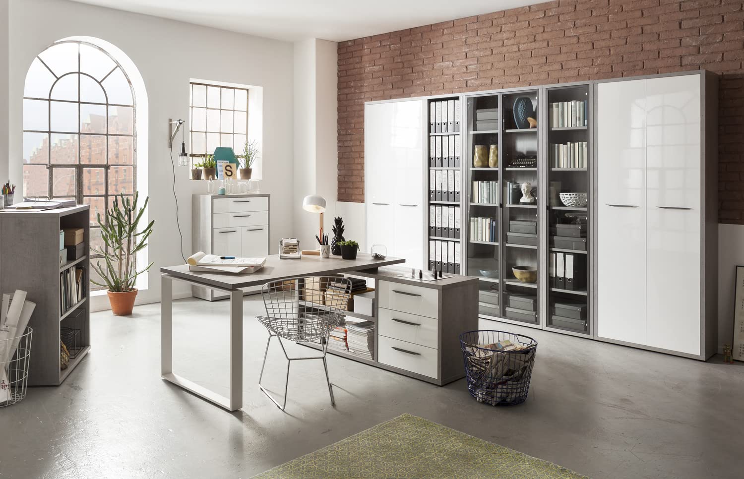 Composad Disegno ufficio completo cemento bianco 8 pezzi