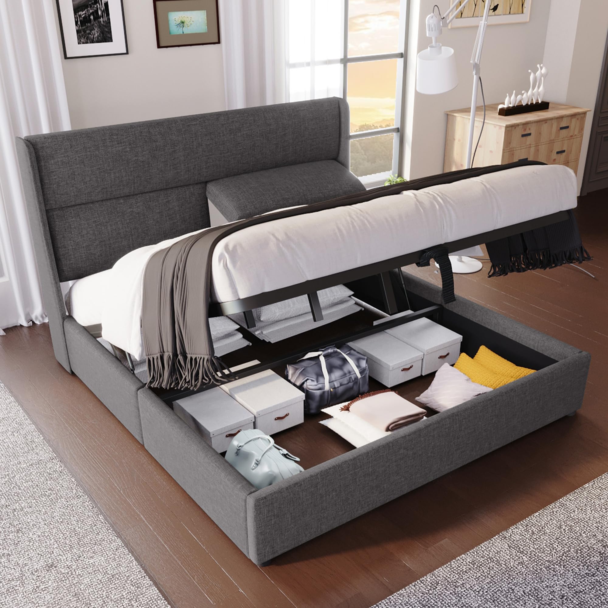 Dolamaní letto matrimoniale contenitore 160x200 grigio lino