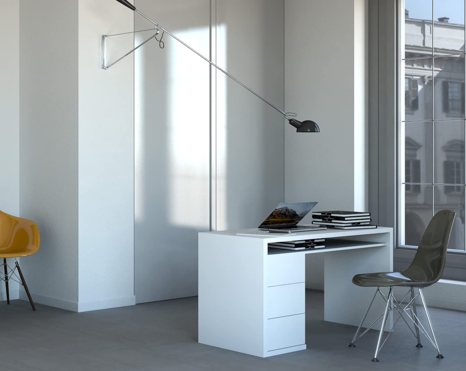 Composad Moneta Scrivania 3 Cassetti Bianco 110 cm