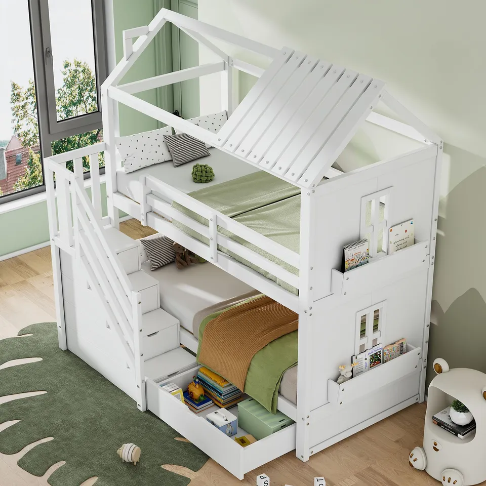 Dolamaní letto a castello bambini bianco 90x200 pino
