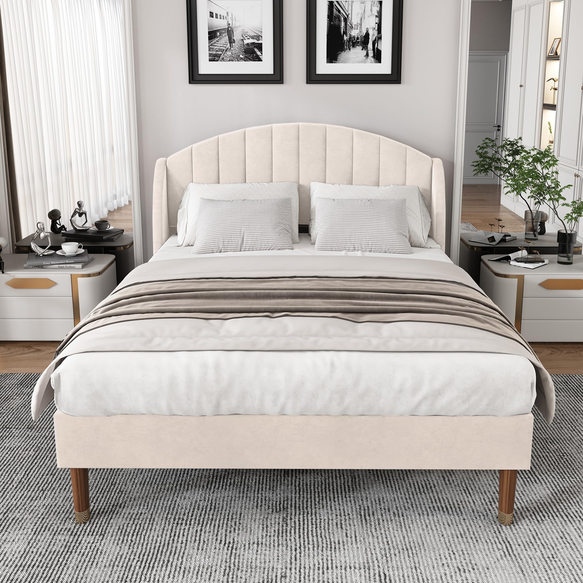 Dolamaní Letto imbottito 160x200 velluto bianco
