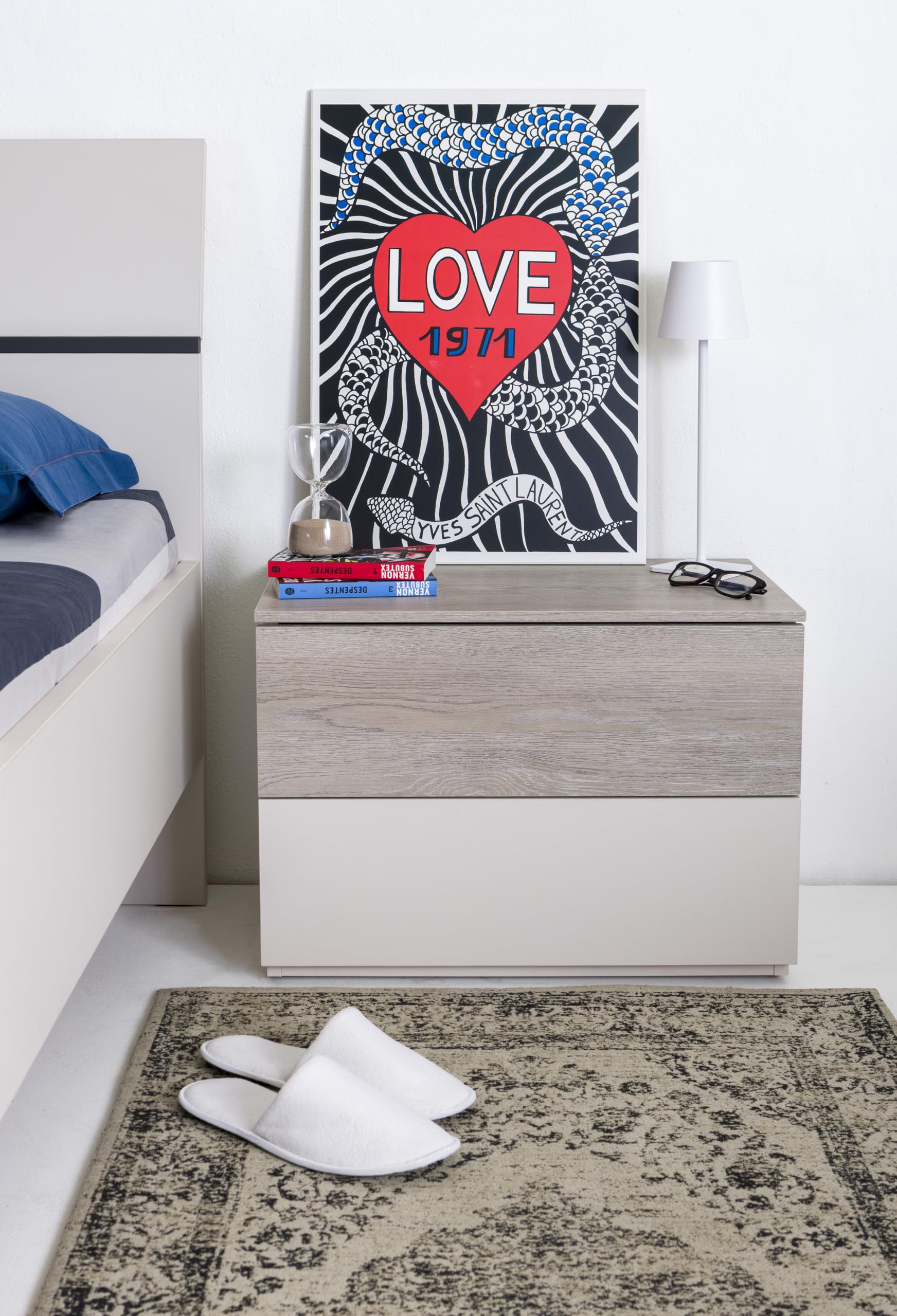 Composad Favorita comodino 2 cassetti rovere gessato cashmere