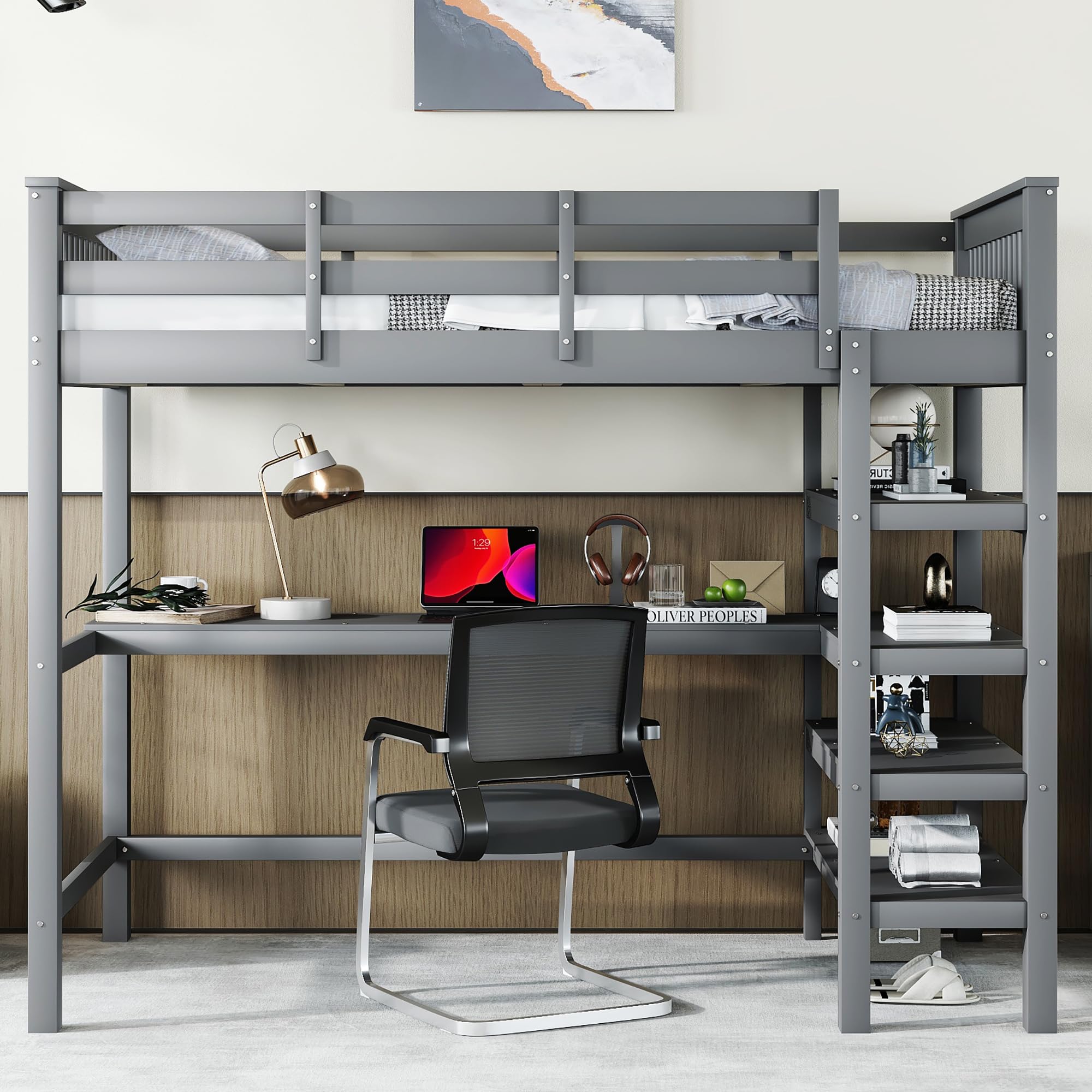 Dolamani Letto a Soppalco 90x200 con Scrivania Grigio