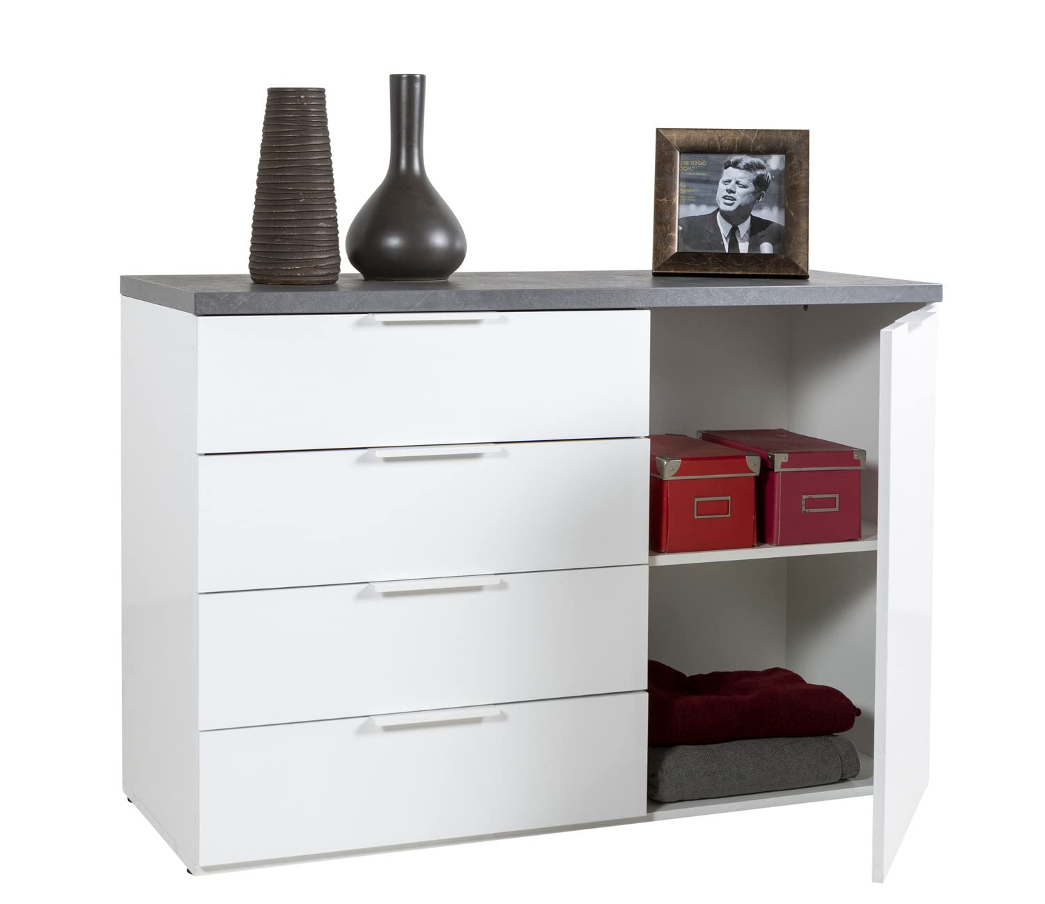 Composad Mundi Cassettiera 4 Cassetti 1 Anta Grigio Tadao Bianco