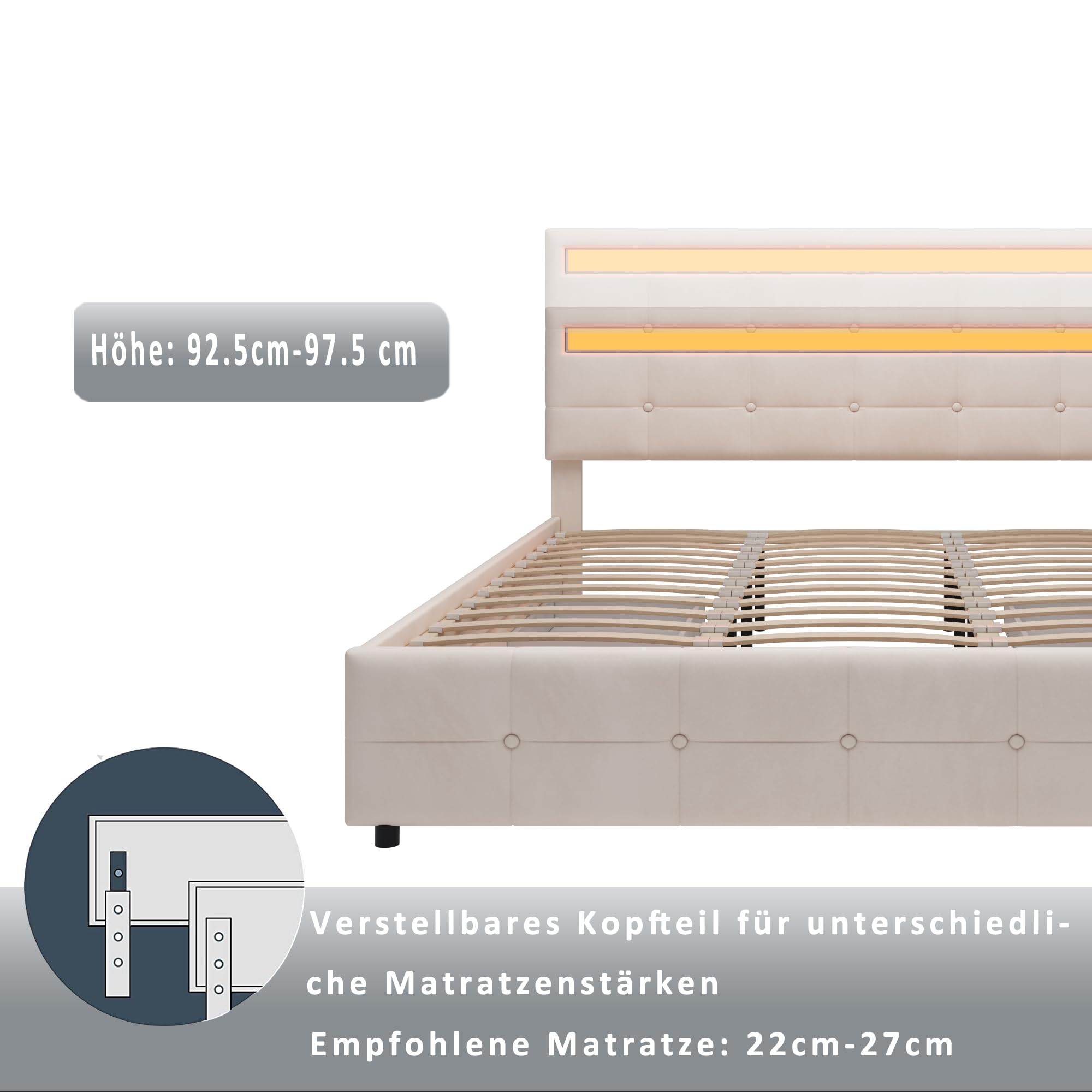 Dolamaní Letto imbottito in velluto 180x200 beige 4 cassetti