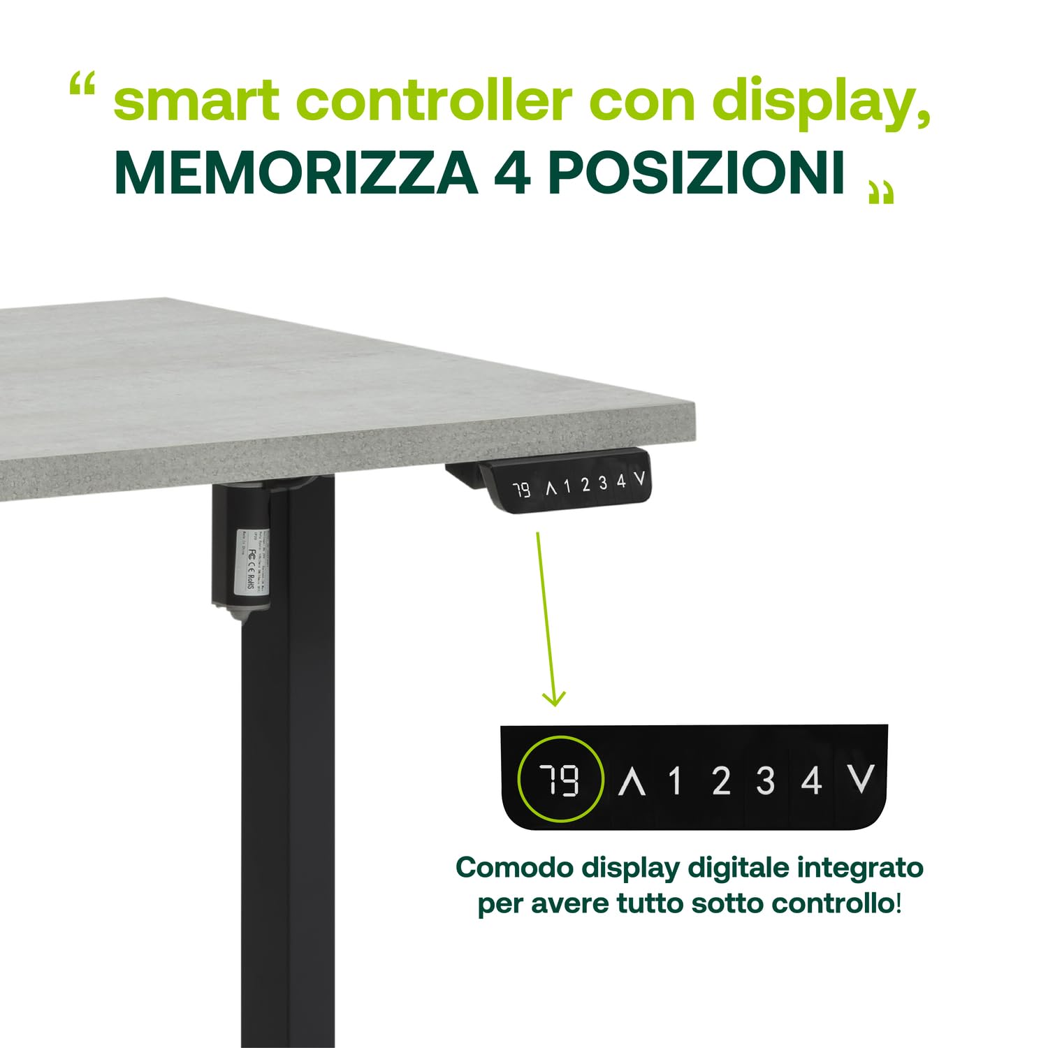 Composad Energia scrivania elettrica 150x69 cemento nero