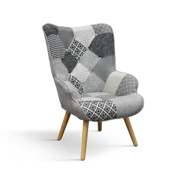Epocantica Ludovica Poltrona Patchwork Bianco Nero Poggiapiedi