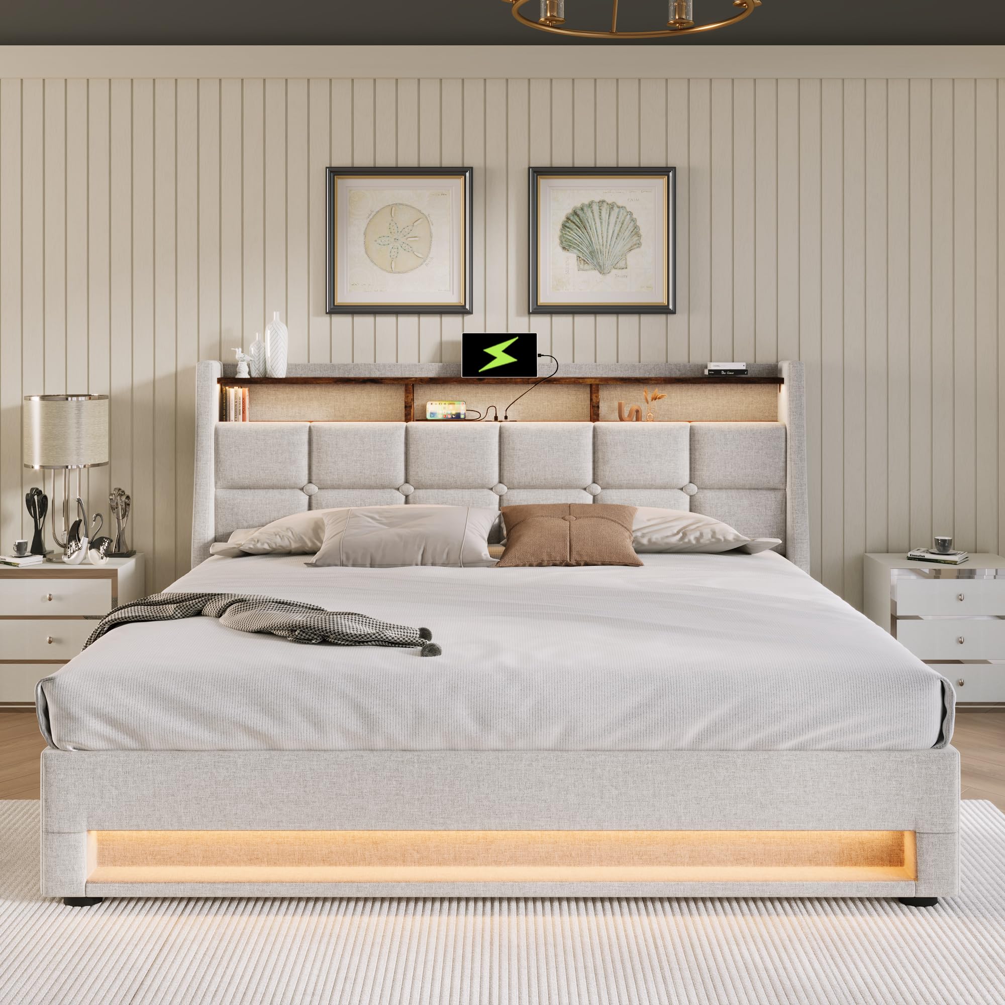 Dolamaní letto contenitore 160x200 beige con LED