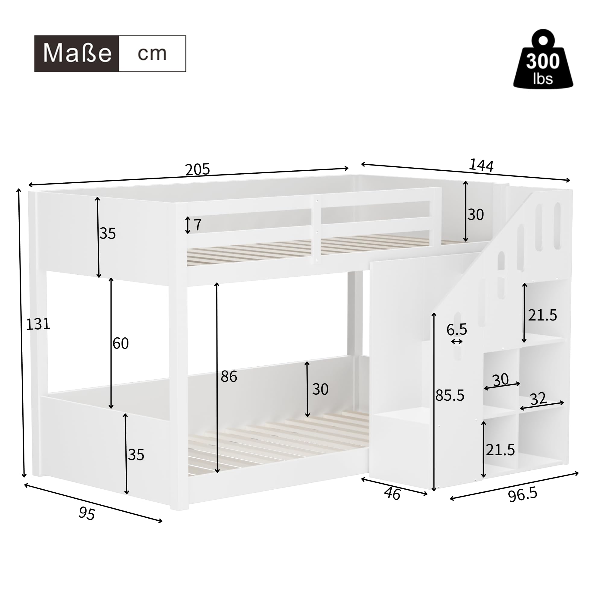 Dolamaní Letto a castello 90x200 bianco legno pino