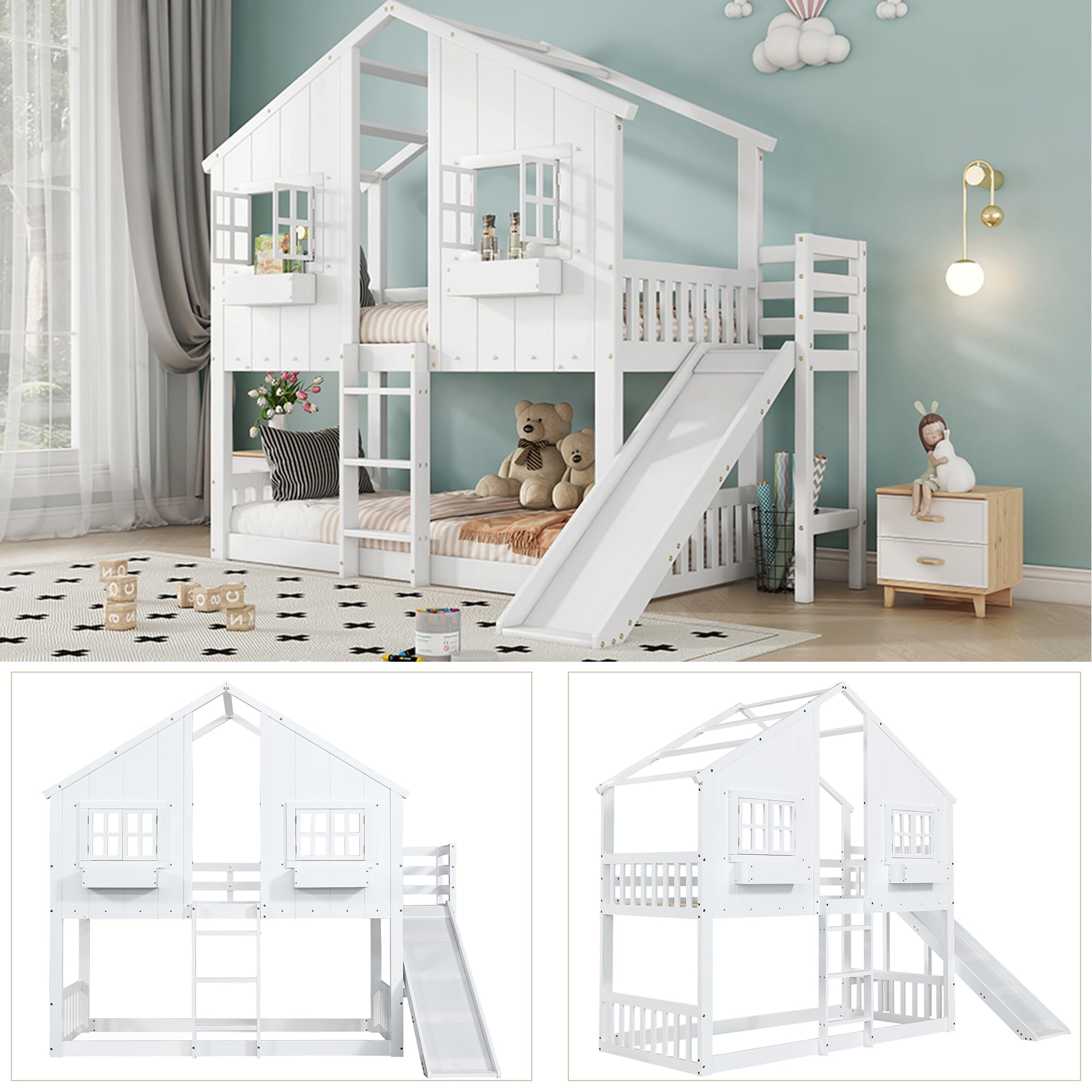 Dolamaní Letto a castello 90x200 con scivolo bianco