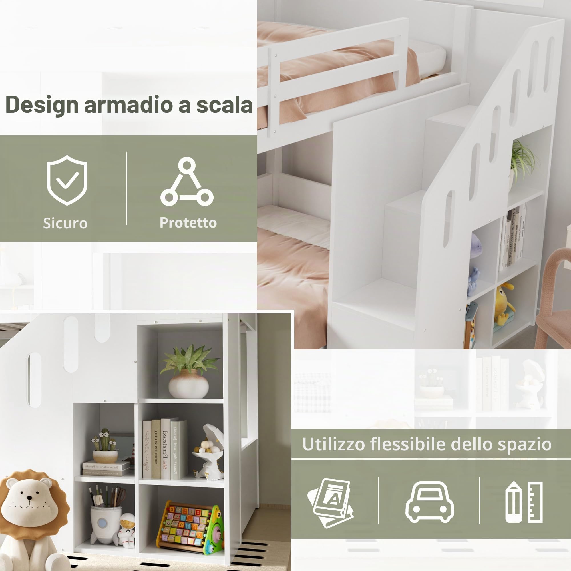 Dolamaní Letto a Castello 90x200 con Scala Bianco