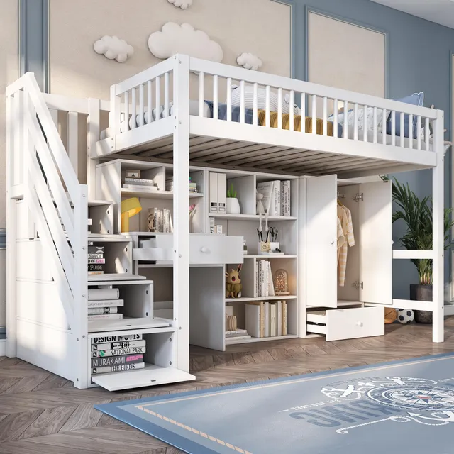 Dolamaní Letto a Soppalco 90x200 con Scrivania Bianco in Legno