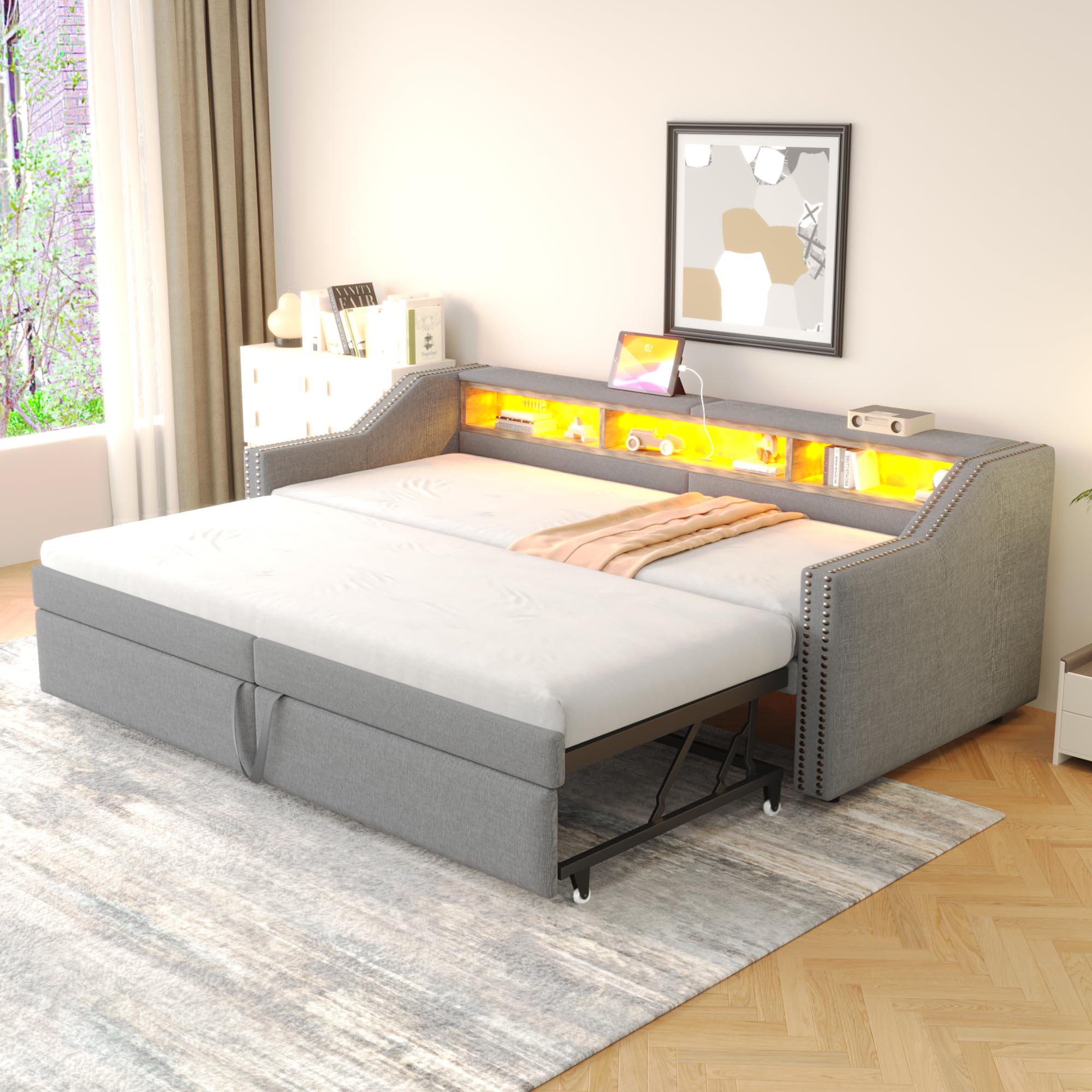 Dolamani Grigio Chiaro C Divano Letto Lino 90/180x200 cm