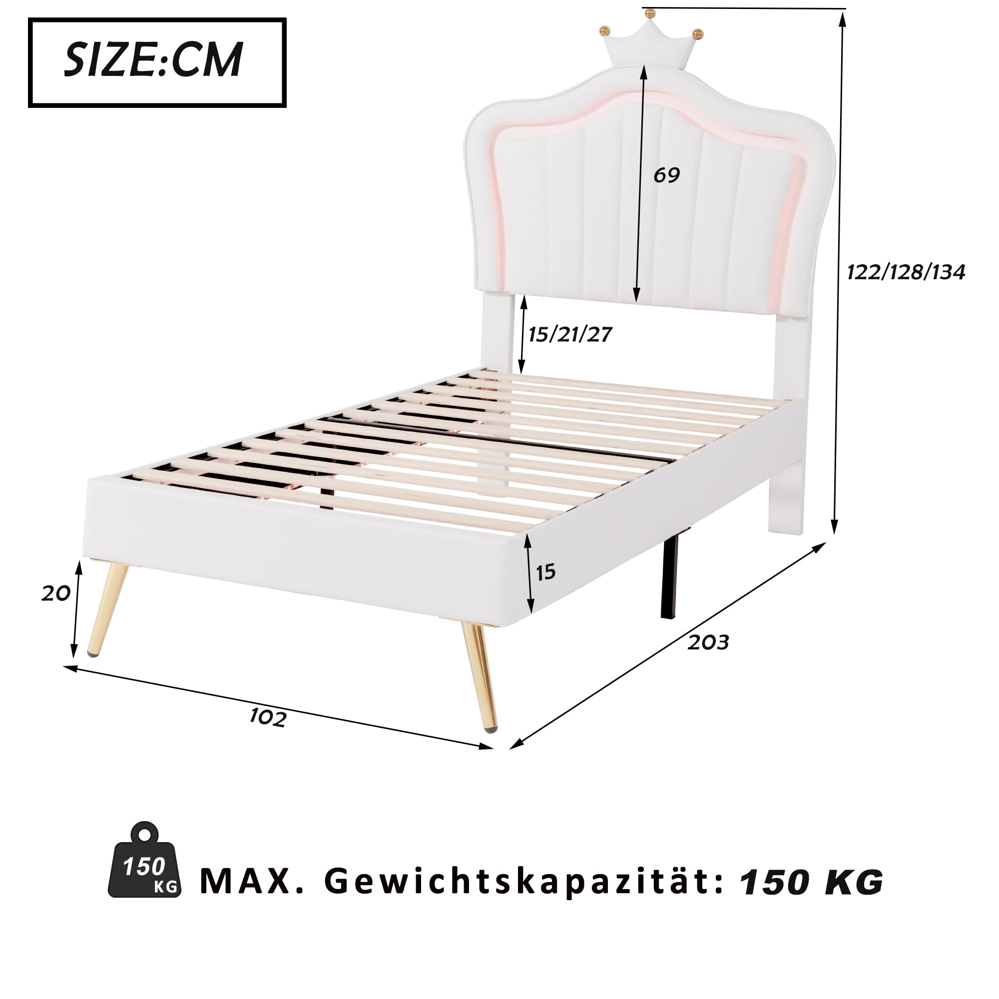 Dolamaní Lettino bambini 90x200 bianco corona conchiglia ecopelle