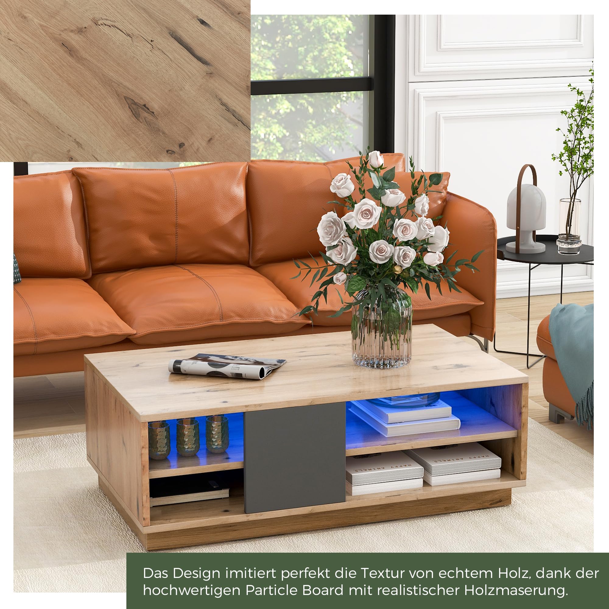 Dolamaní Tavolino salotto 100x60 nero e marrone con cassetti