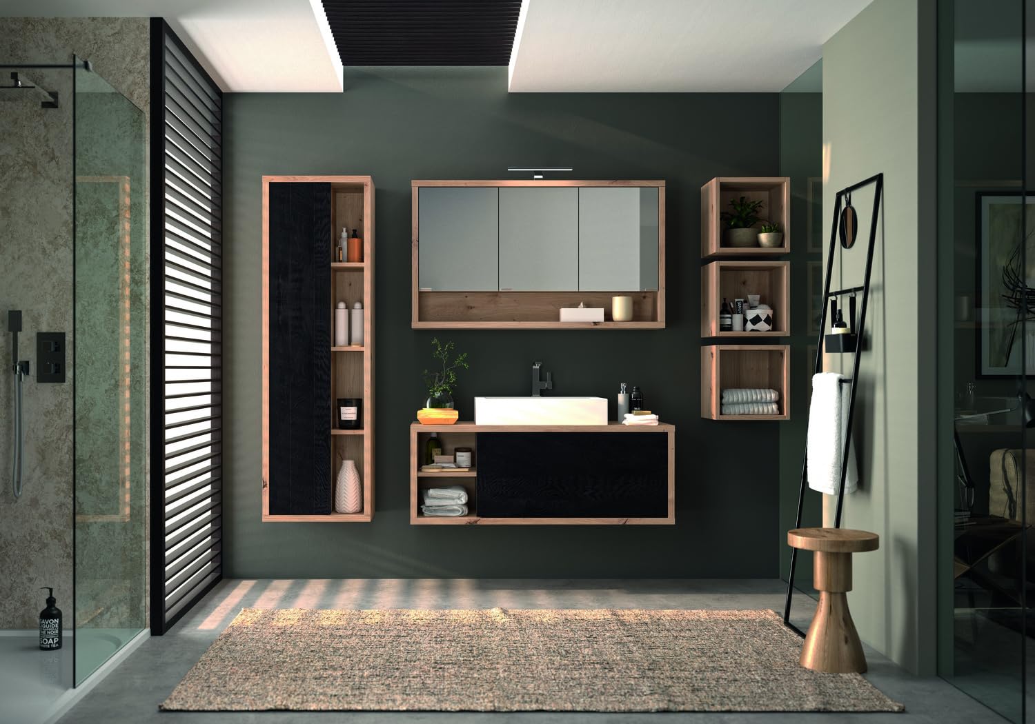 Composad Ladama mobile sottolavabo 1 cassetto rovere nero