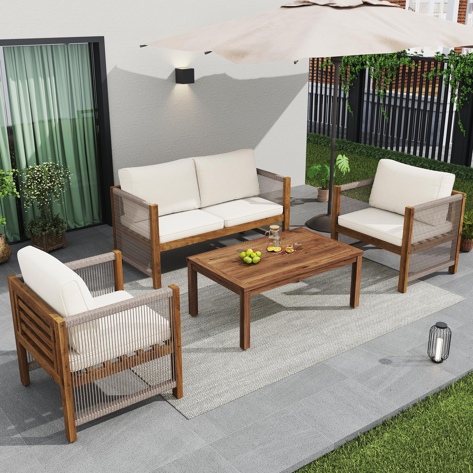 Dolamaní Set Salotto da Giardino Grigio 4 Pezzi Rattan Acacia