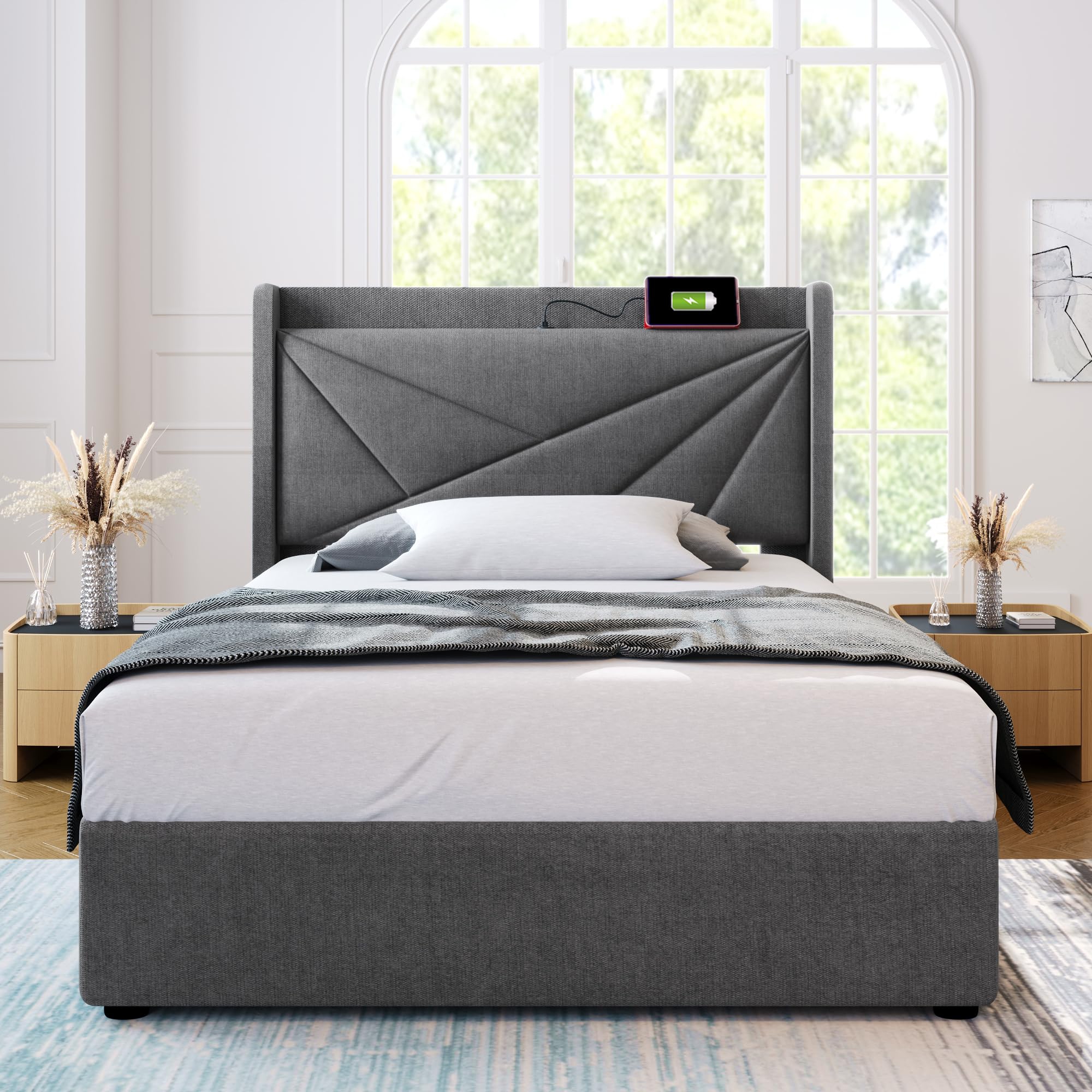 Dolamaní 822021AAB-11 Letto imbottito 90x200 grigio lino USB