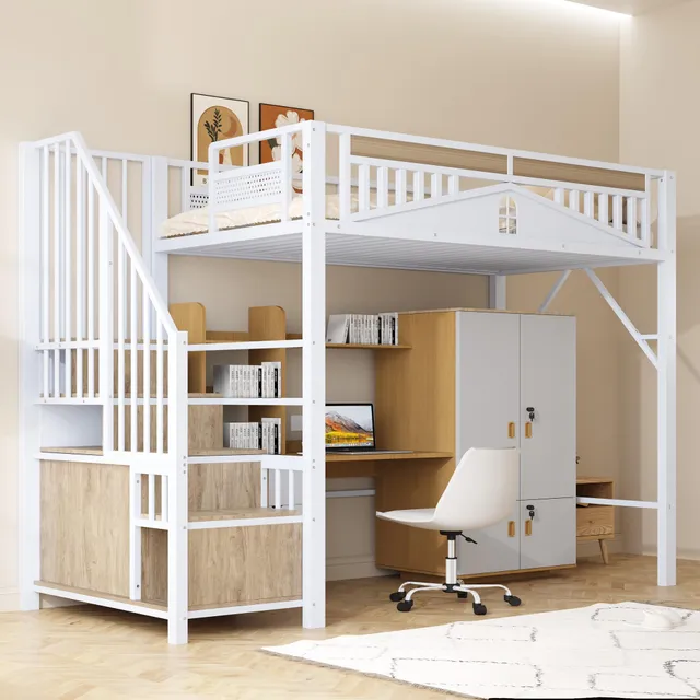 Dolamani Bianco B Letto a Soppalco Metallo 90x200 cm