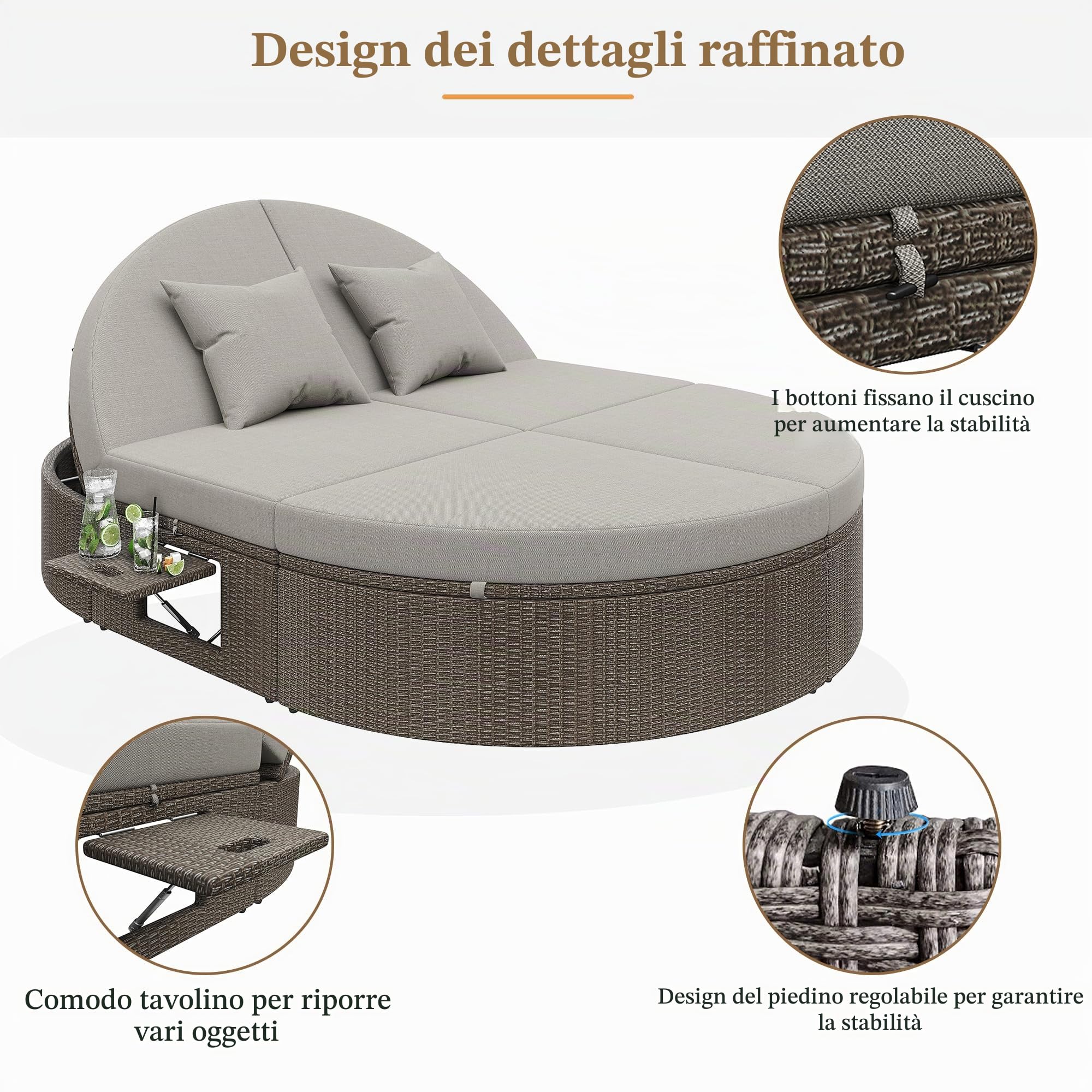 Dolamani lettino prendisole rattan 2 posti 200x140 reclinabile
