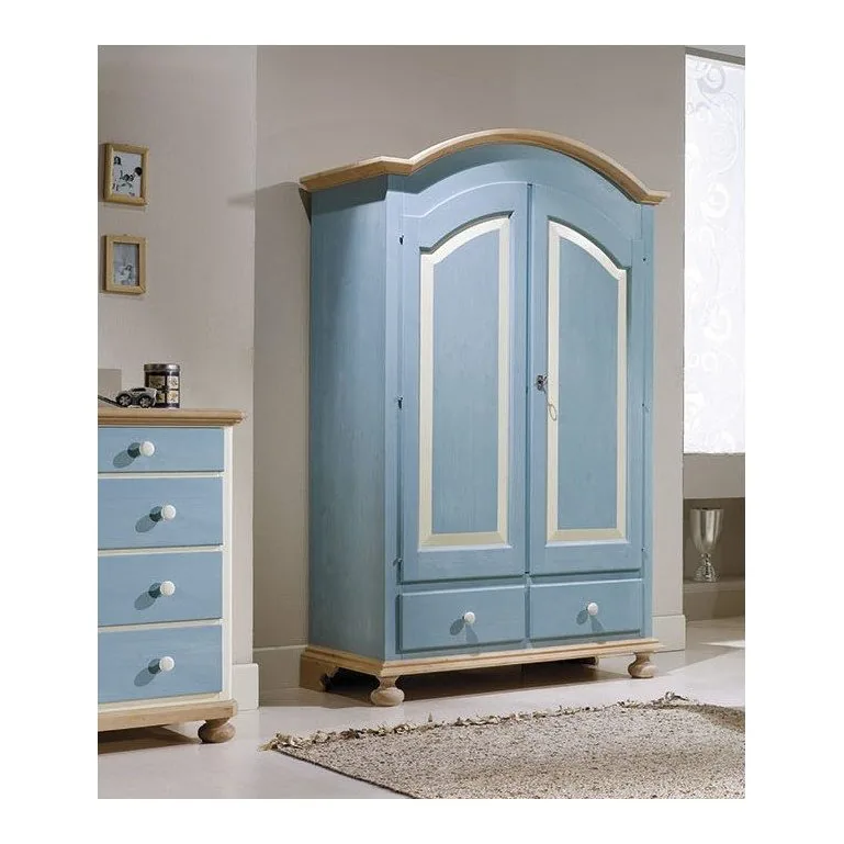 Epocantica Arte Povera Armadio 2 Porte 2 Cassetti Abete Azzurro