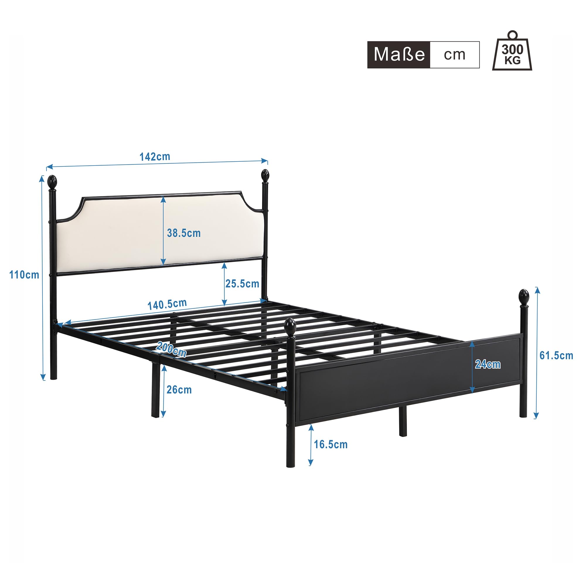 Dolamaní Letto in metallo 140x200 con rete a doghe