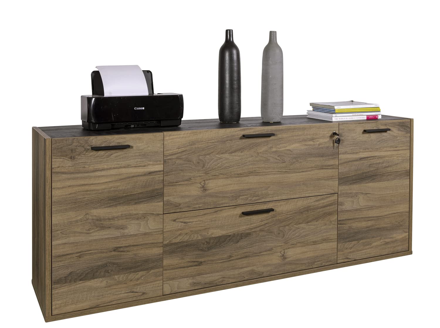 Composad Davinci Brera Cassettiera 2 Ante 2 Cassetti Noce Nero