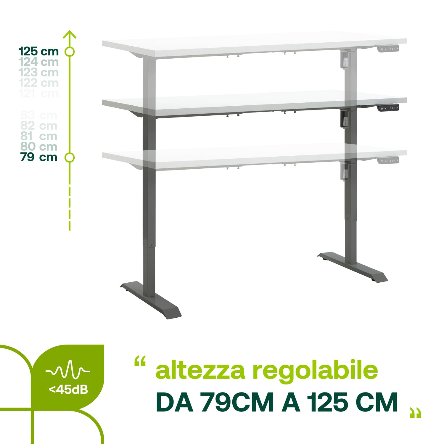 Composad Energia scrivania elettrica 150x69 bianco grigio scuro