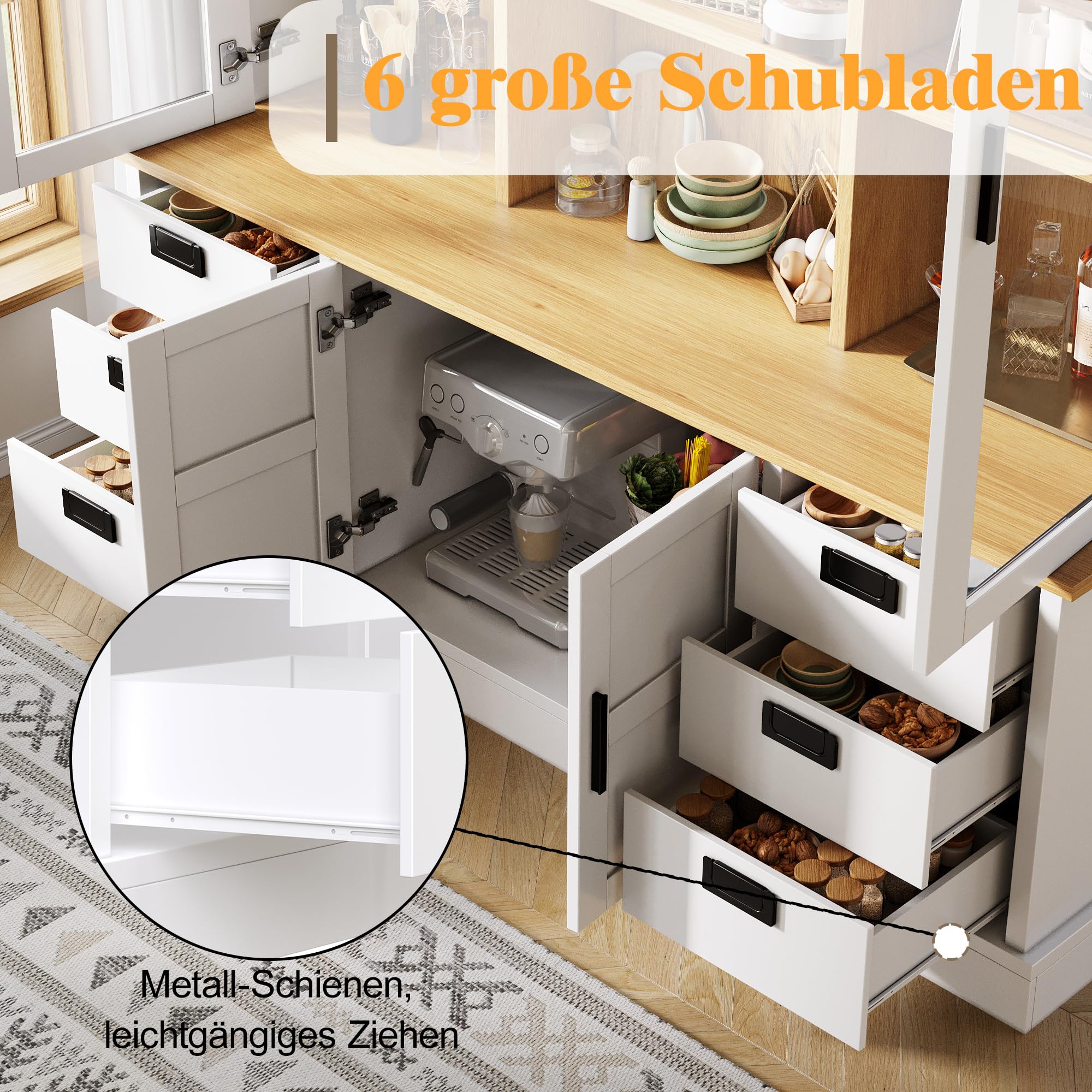 Dolamaní Credenza Alta 140x40x185 cm 6 Cassetti Vetro
