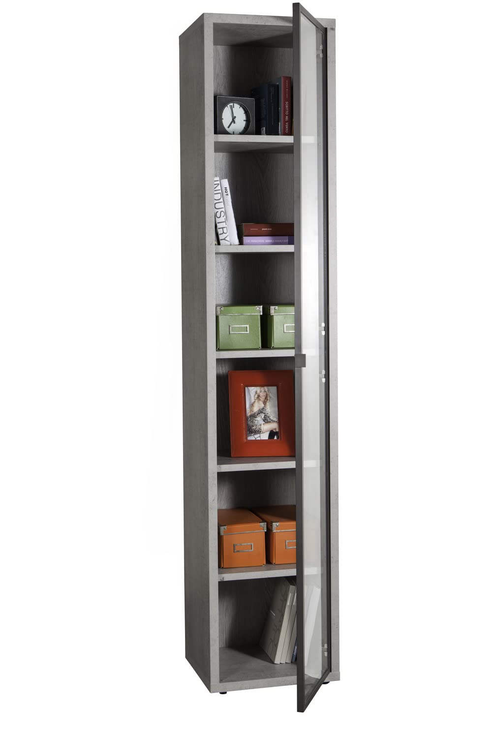 Composad Disegno anta vetro libreria alta grigio cemento 44 cm