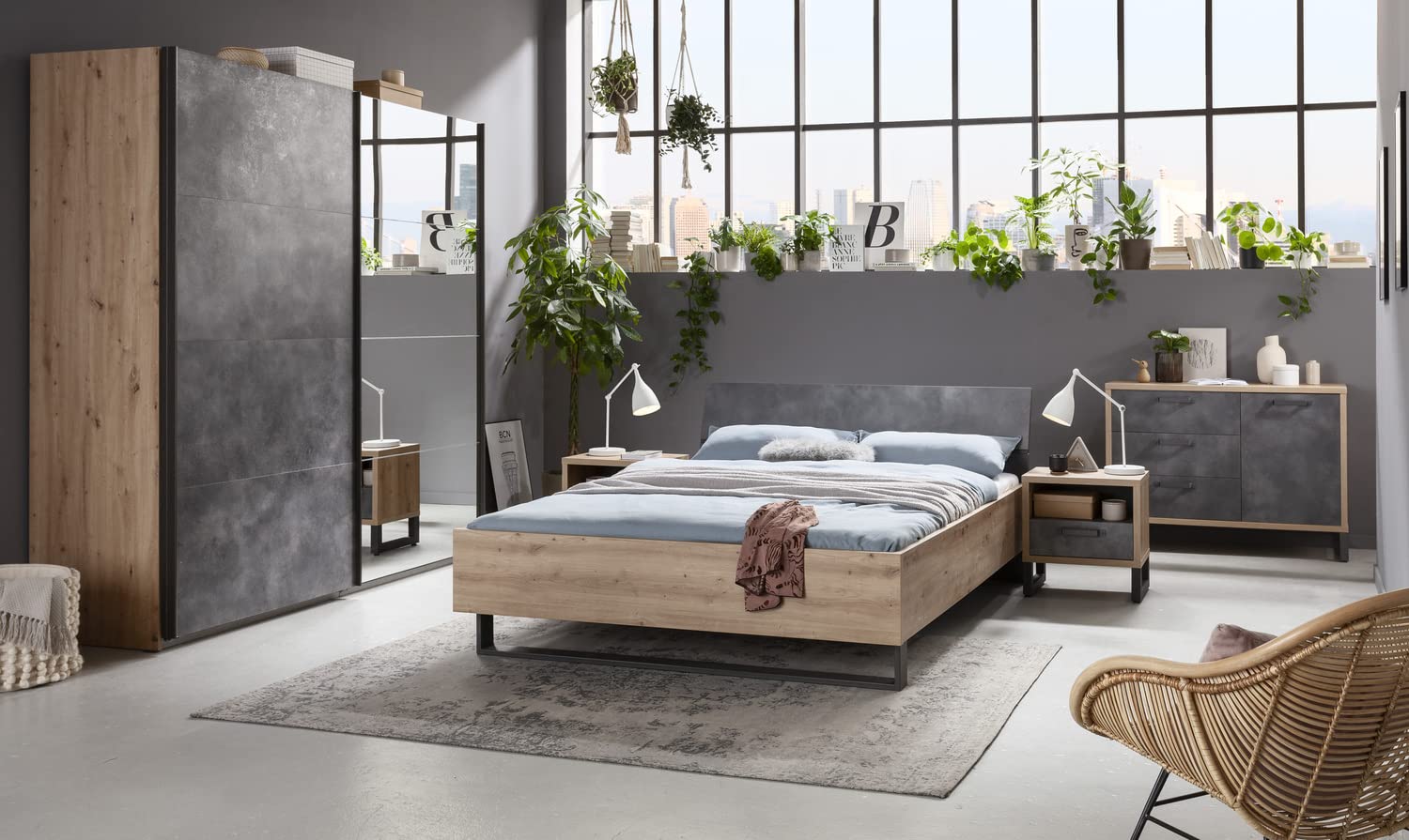 Composad Lafabrica King Size letto matrimoniale rovere miele grigio