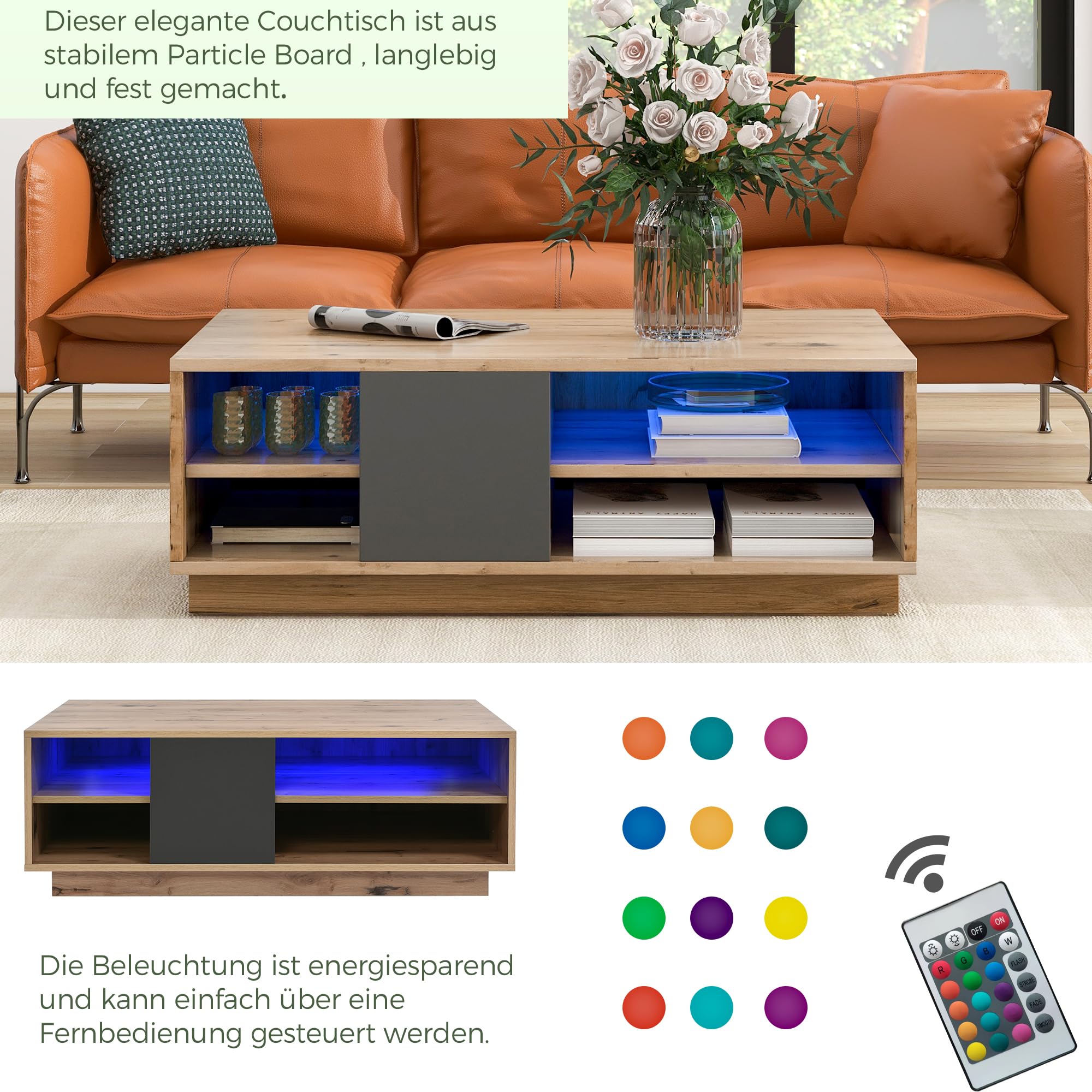 Dolamaní Tavolino salotto 100x60 nero e marrone con cassetti
