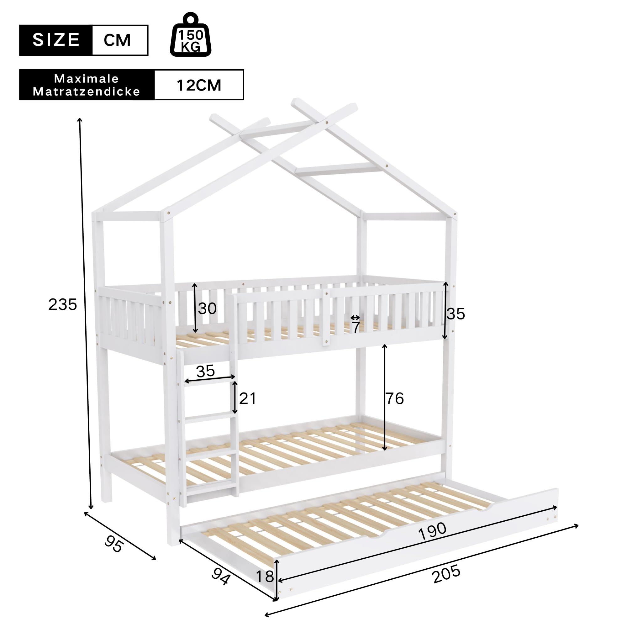 Dolamani letto a castello 90x200 con estraibile bianco