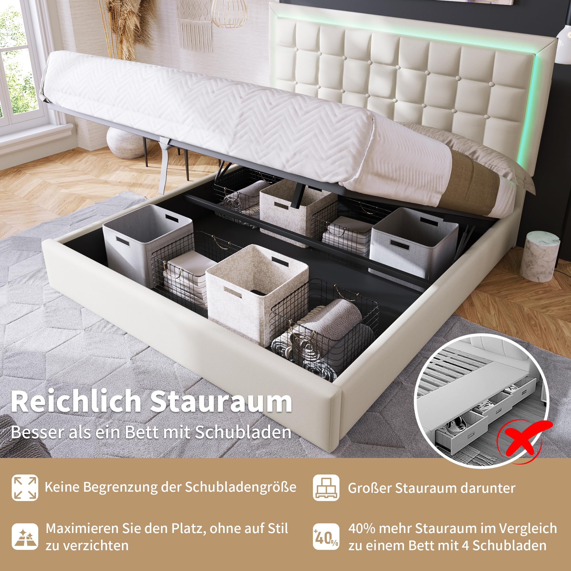 Dolamaní Letto contenitore 140x200 bianco similpelle