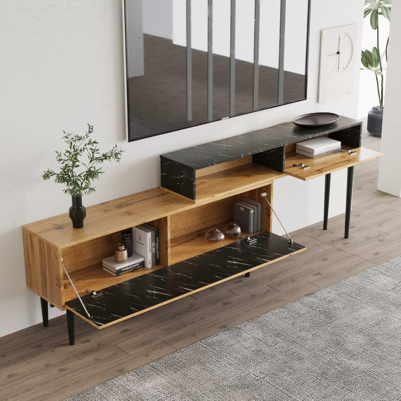Dolamaní Mobile TV 129 cm Legno Scuro Effetto Marmo Ferro