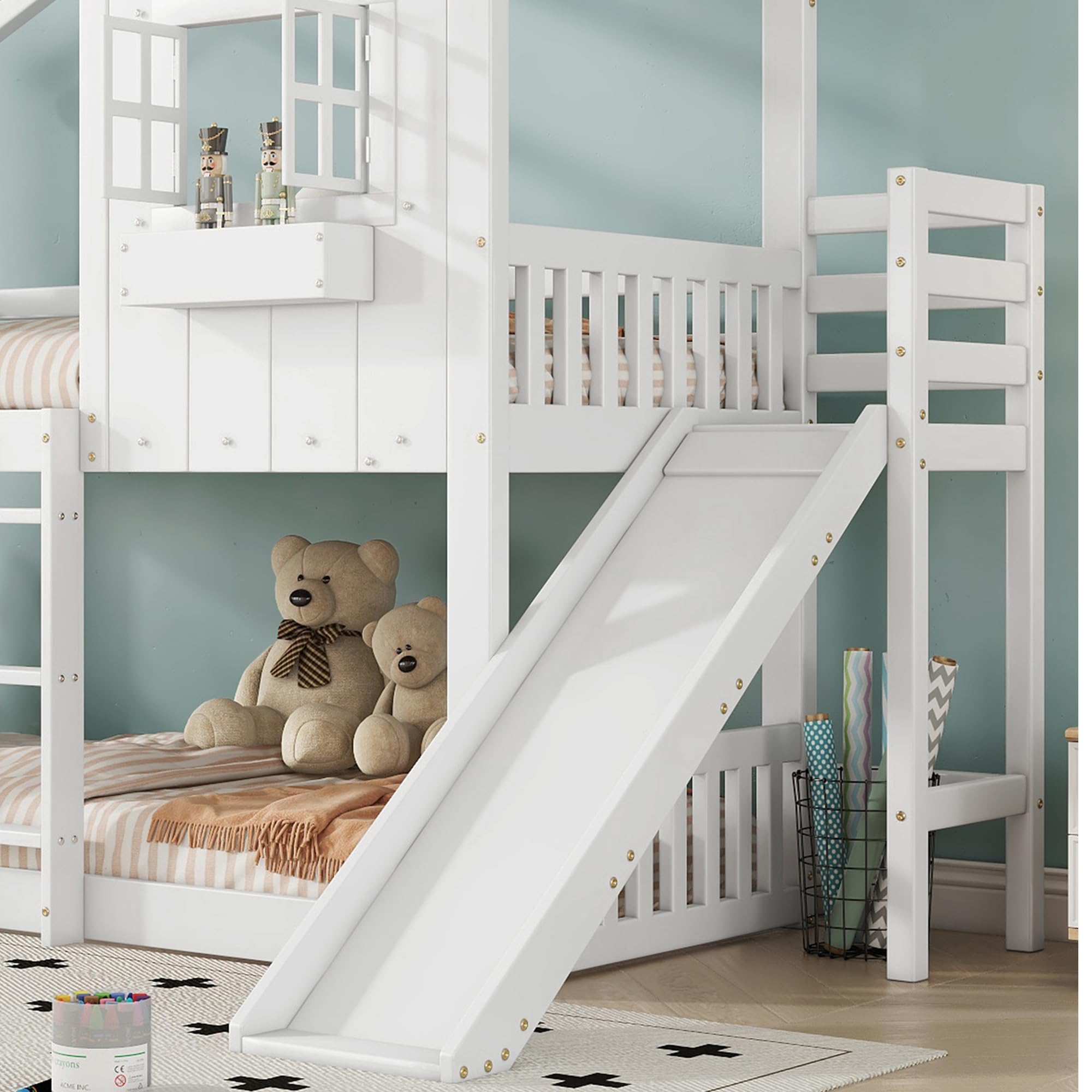 Dolamaní Letto a castello 90x200 con scivolo bianco