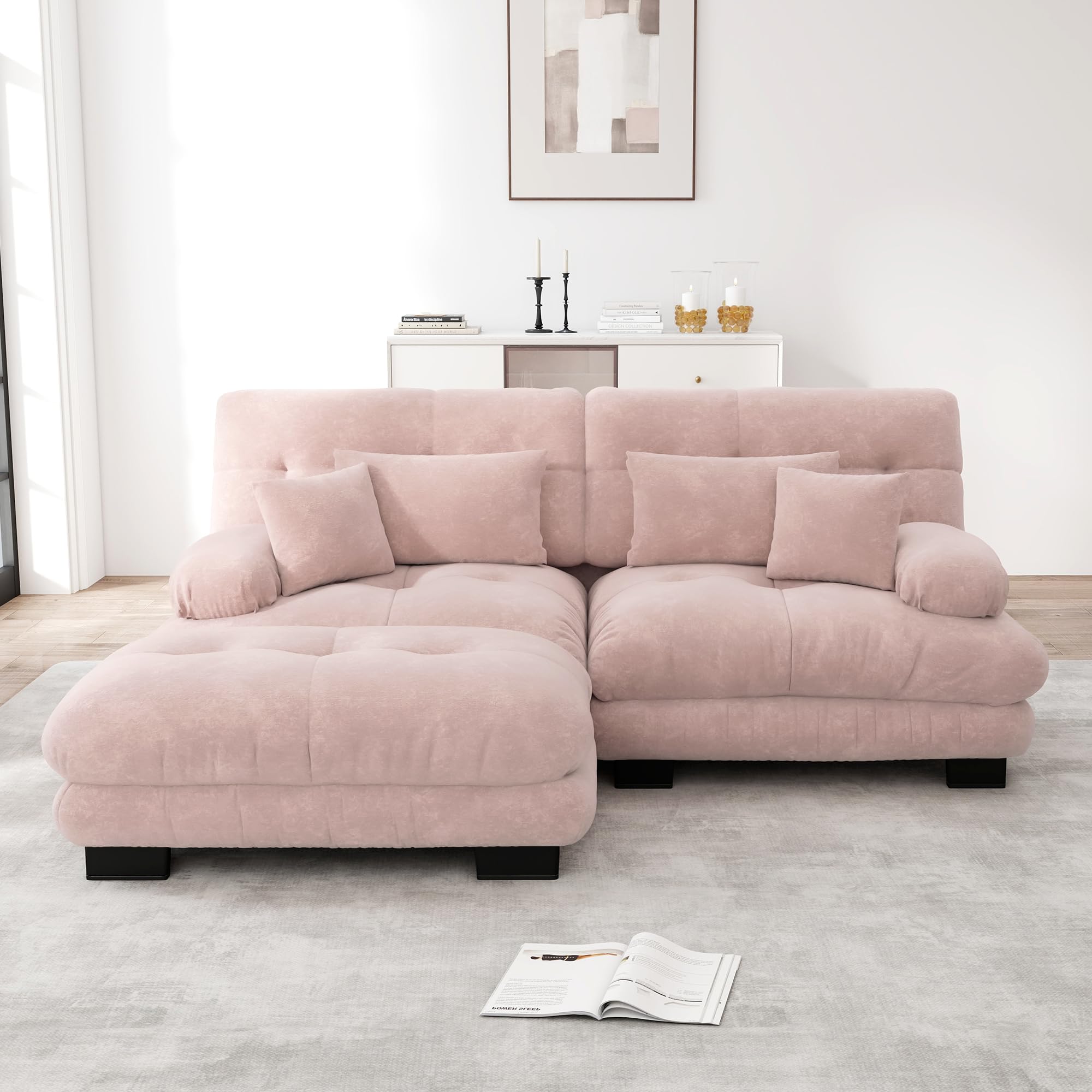 Dolamaní Divano 2 Posti Rosa con Sgabello Ciniglia
