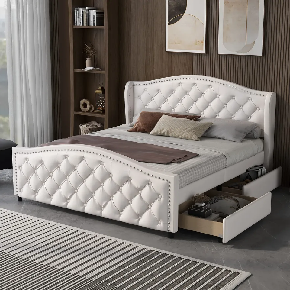 Dolamaní Letto matrimoniale 140x200 bianco con cassetti