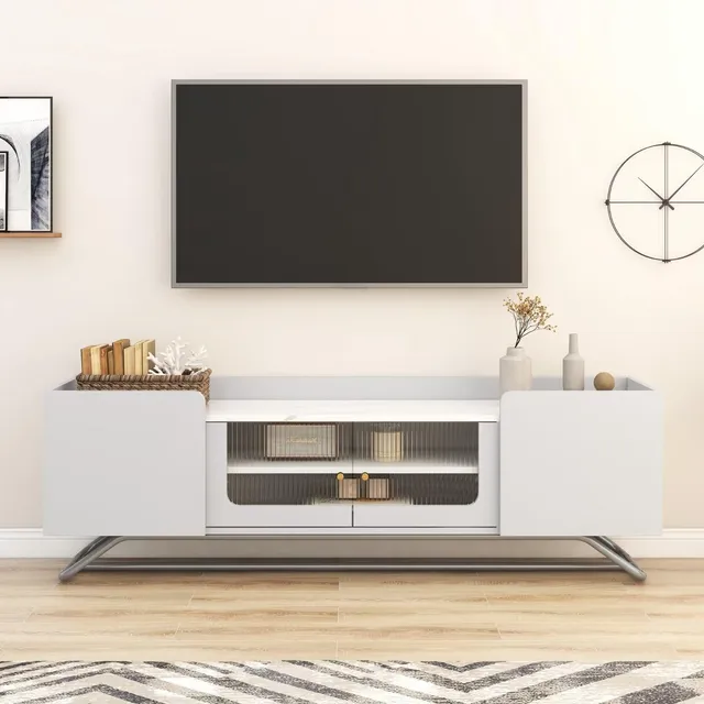Dolamaní Mobile TV 150 cm Bianco Ante Vetro Effetto Marmo