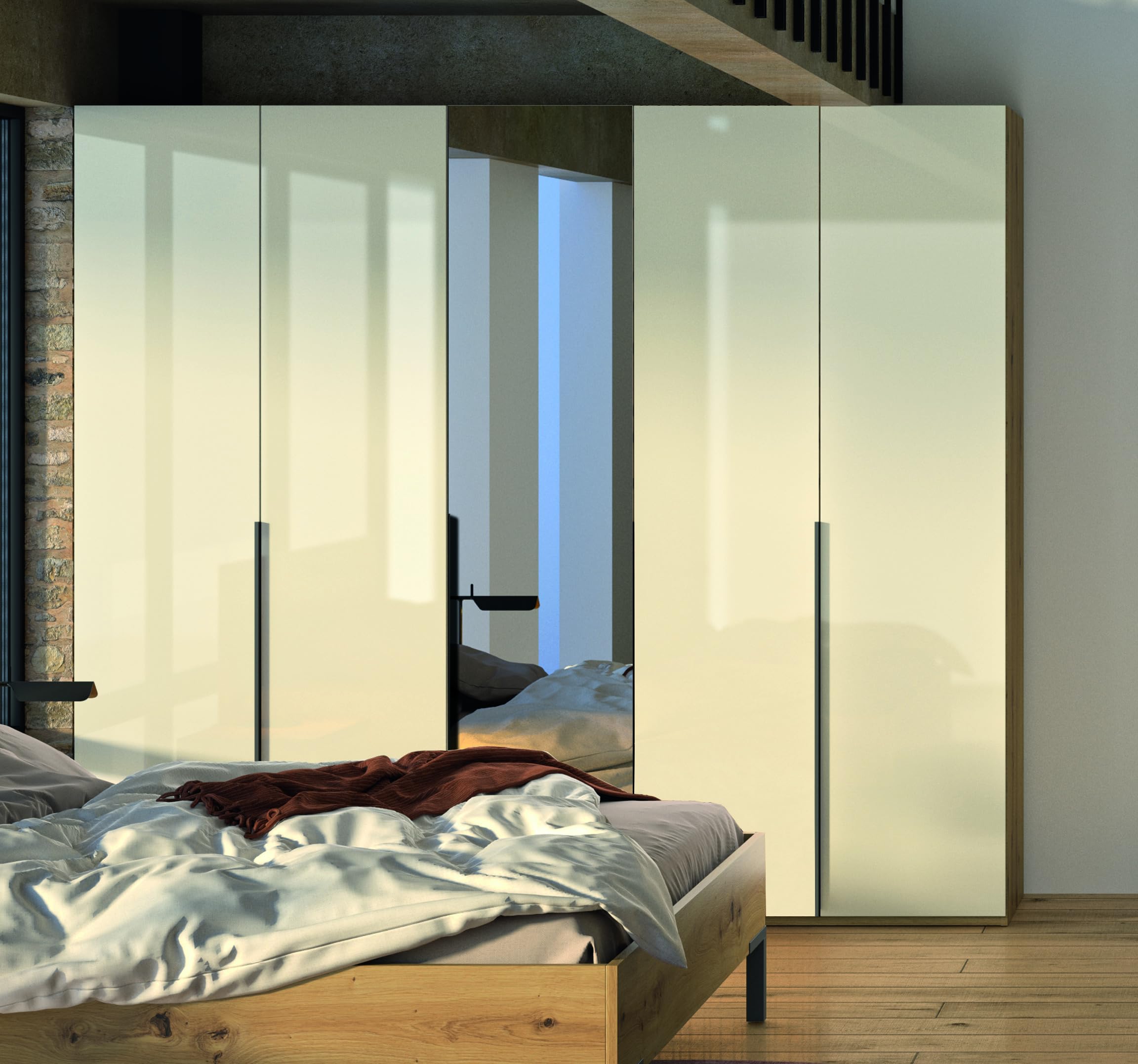 Composad Sposami Armadio 5 Ante Specchio Rovere Mielato