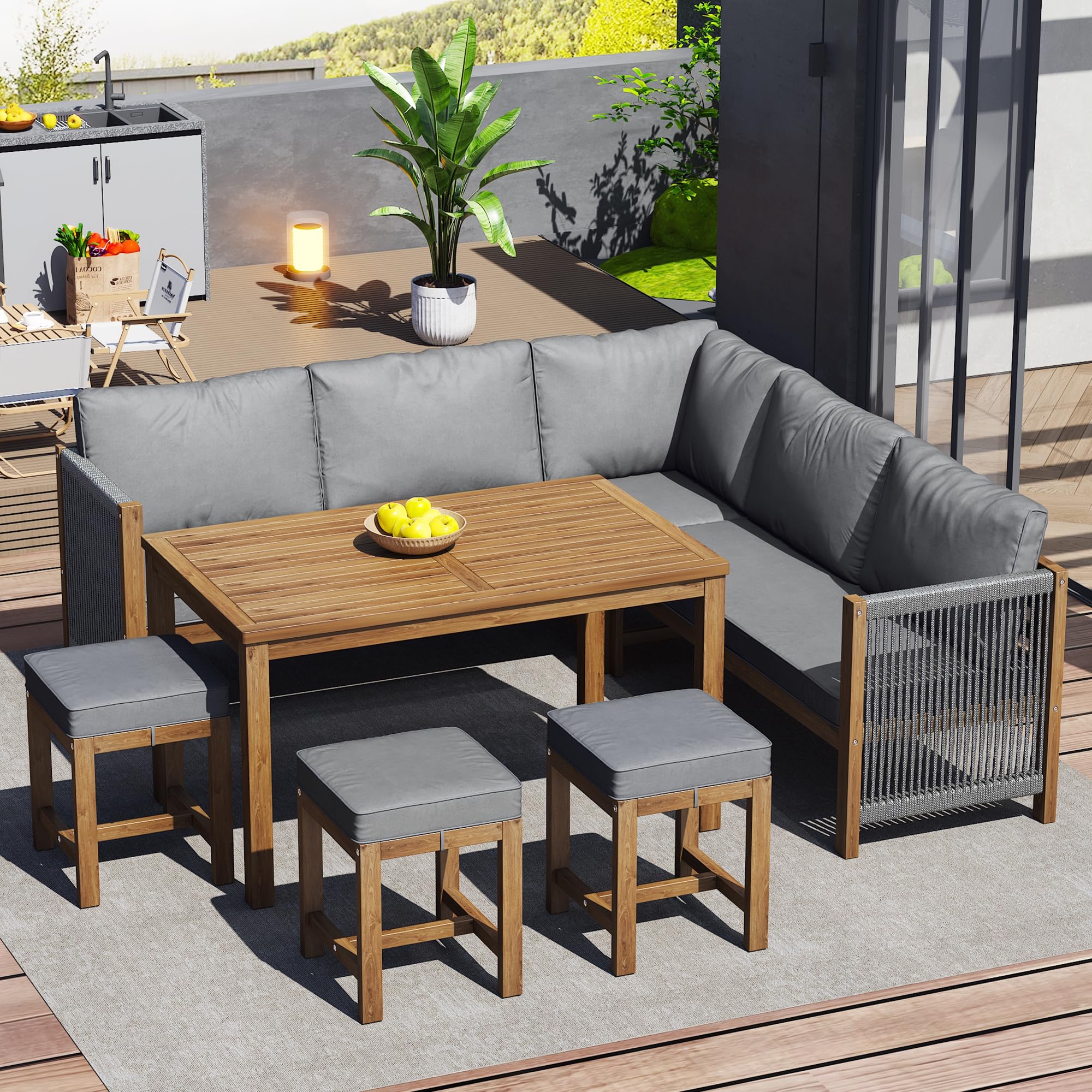 Dolamaní set giardino 8 posti rattan beige divano tavolo