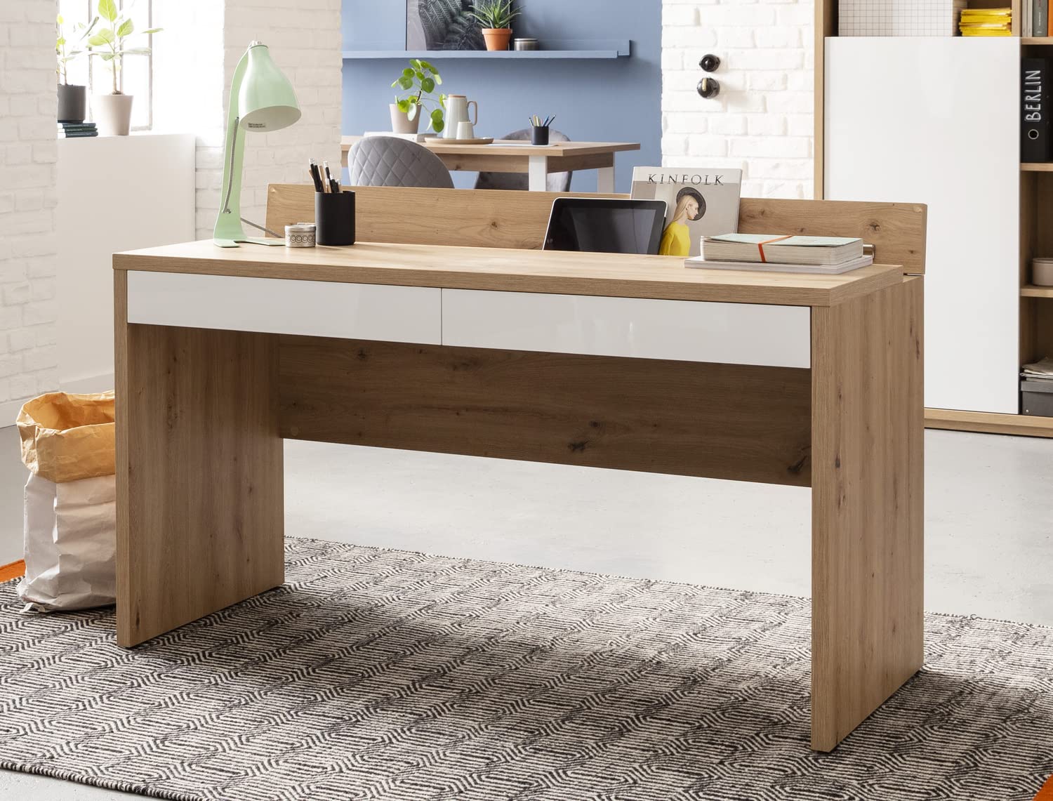 Composad Collegio Scrivania 2 Cassetti Rovere Miele Bianco 140 cm