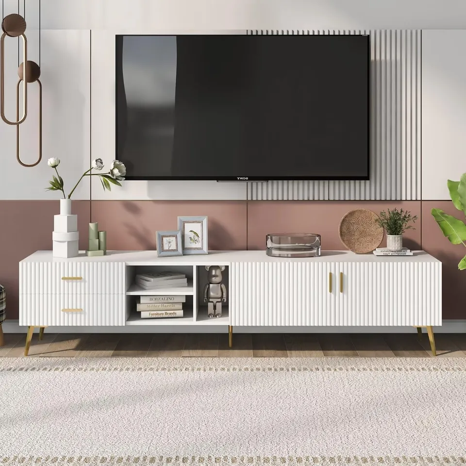 Dolamaní Mobile TV 180 cm Bianco Oro con Cassetti stile moderno