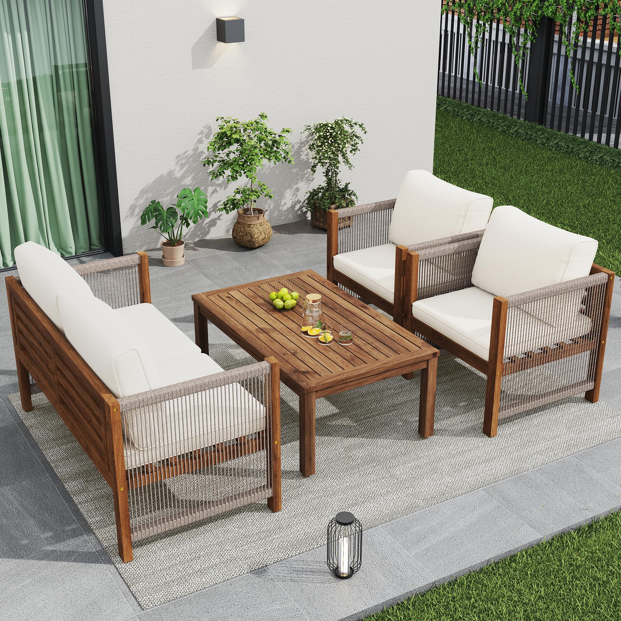Dolamaní Set Salotto da Giardino Grigio 4 Pezzi Rattan Acacia