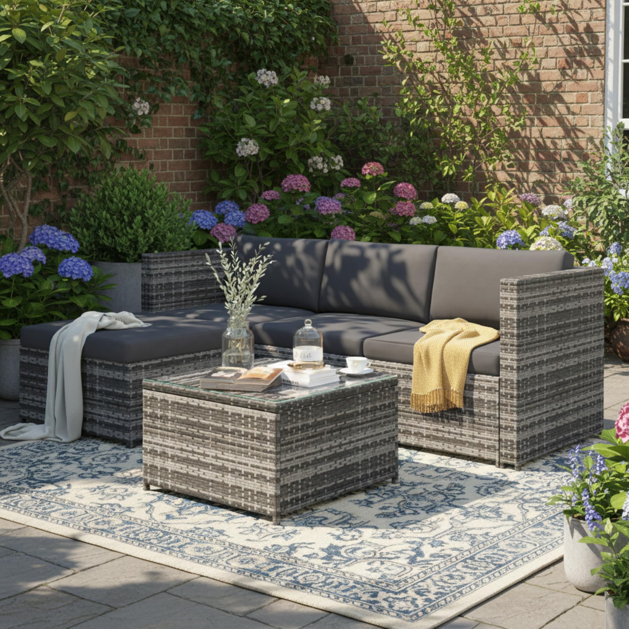 Dolamaní Set Mobili Giardino Rattan Grigio con Tavolo Vetro