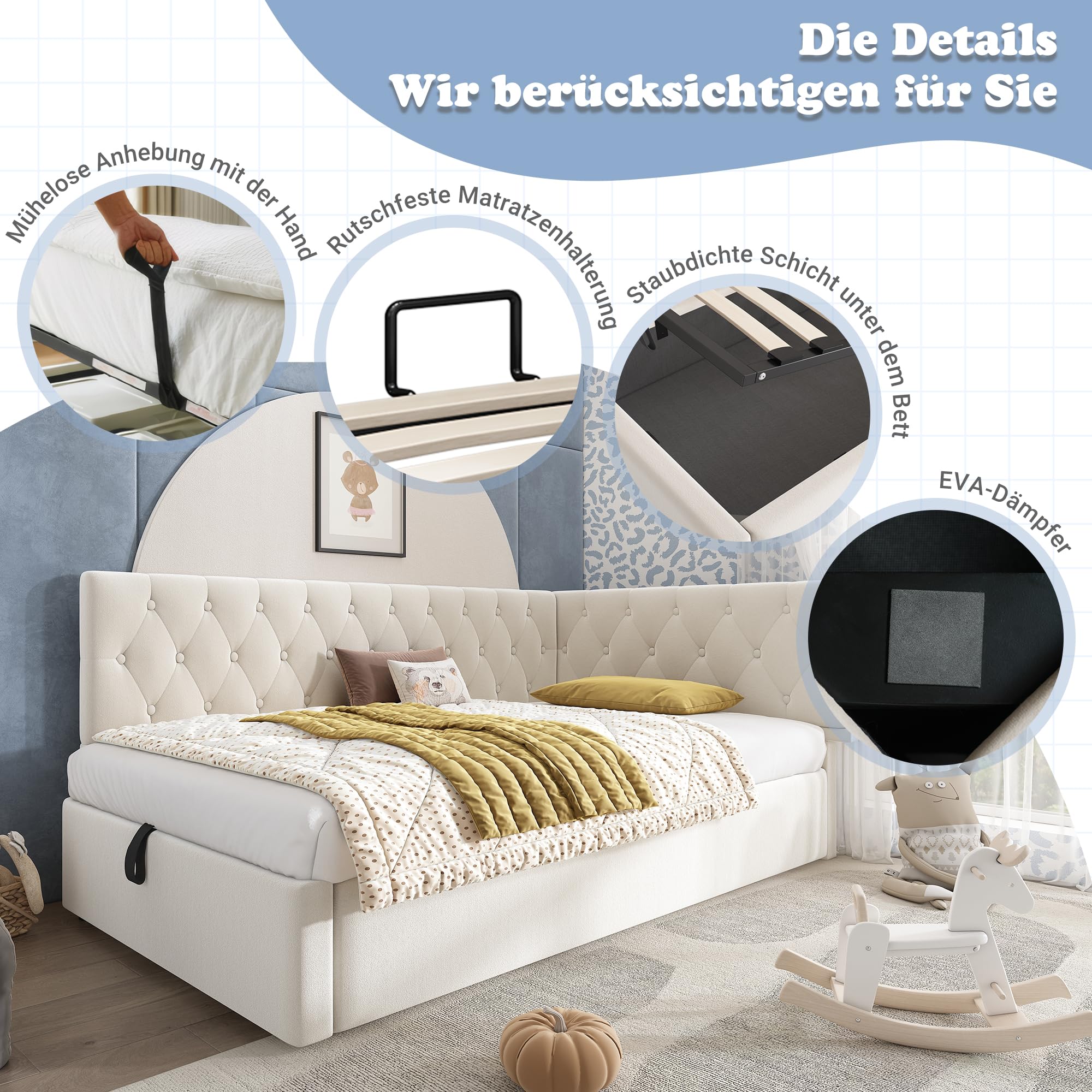 Dolamaní Letto Contenitore 90x200 Velluto Beige con Rete