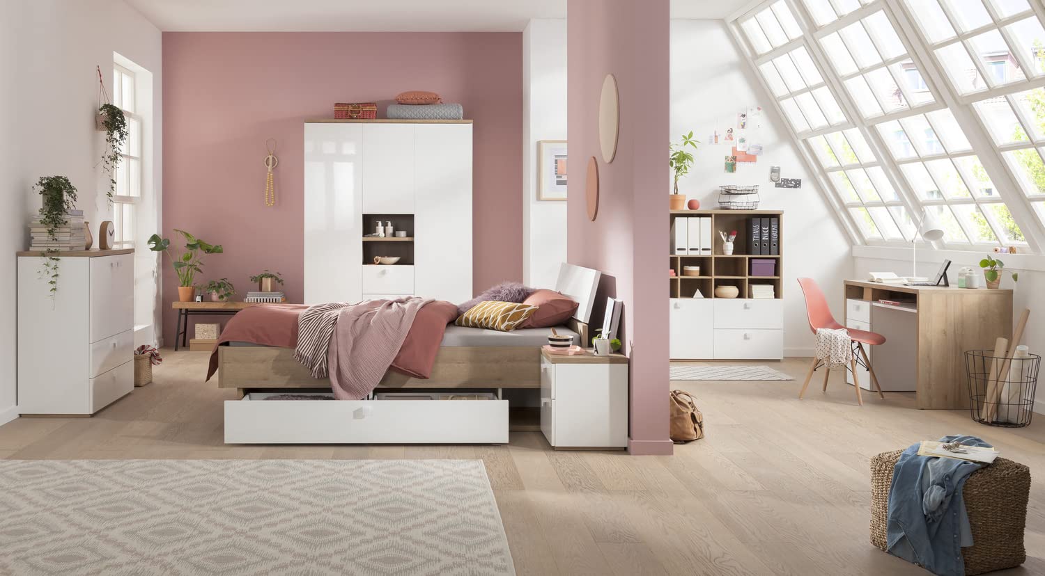 Composad Globo Libreria 120 cm con Cassetti rovere bianco